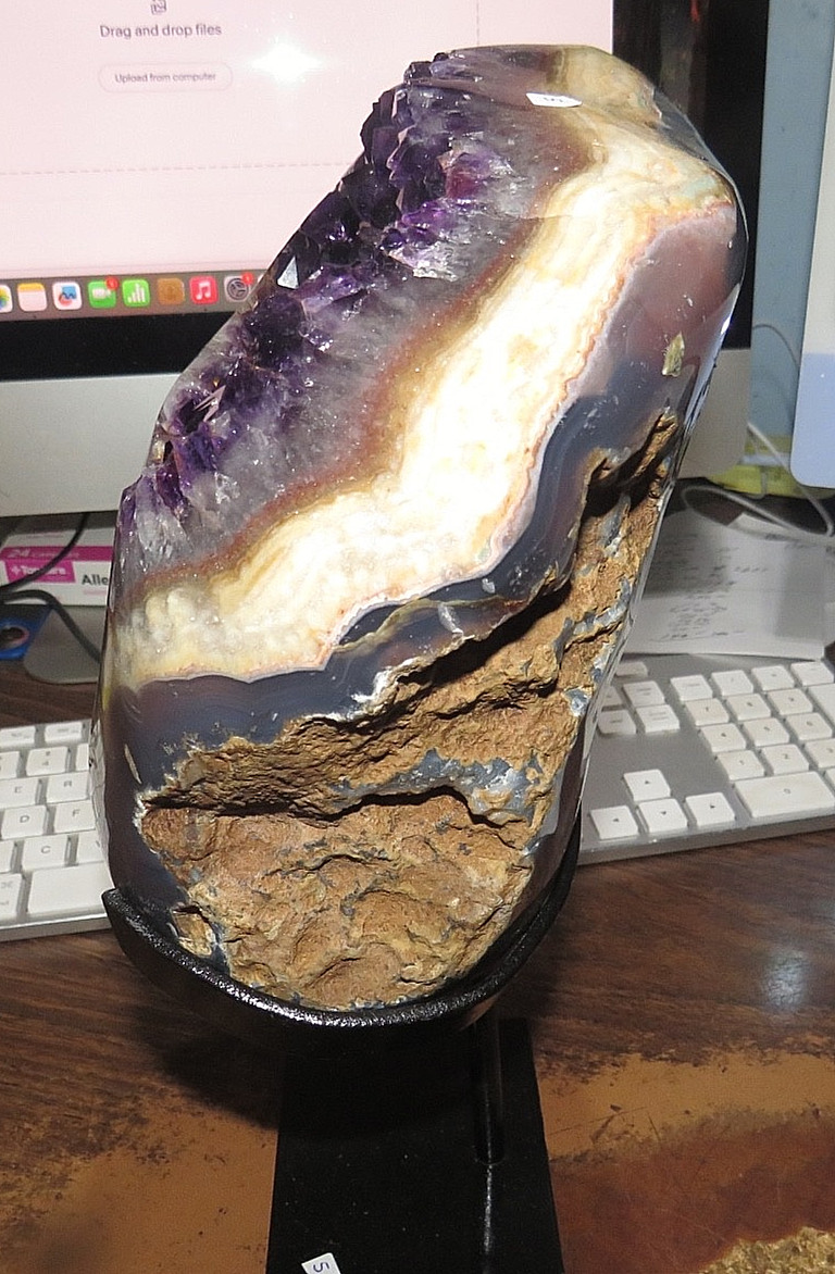 dark amethyst crystal geode cluster cathedral steel std brown agate rim JAL
