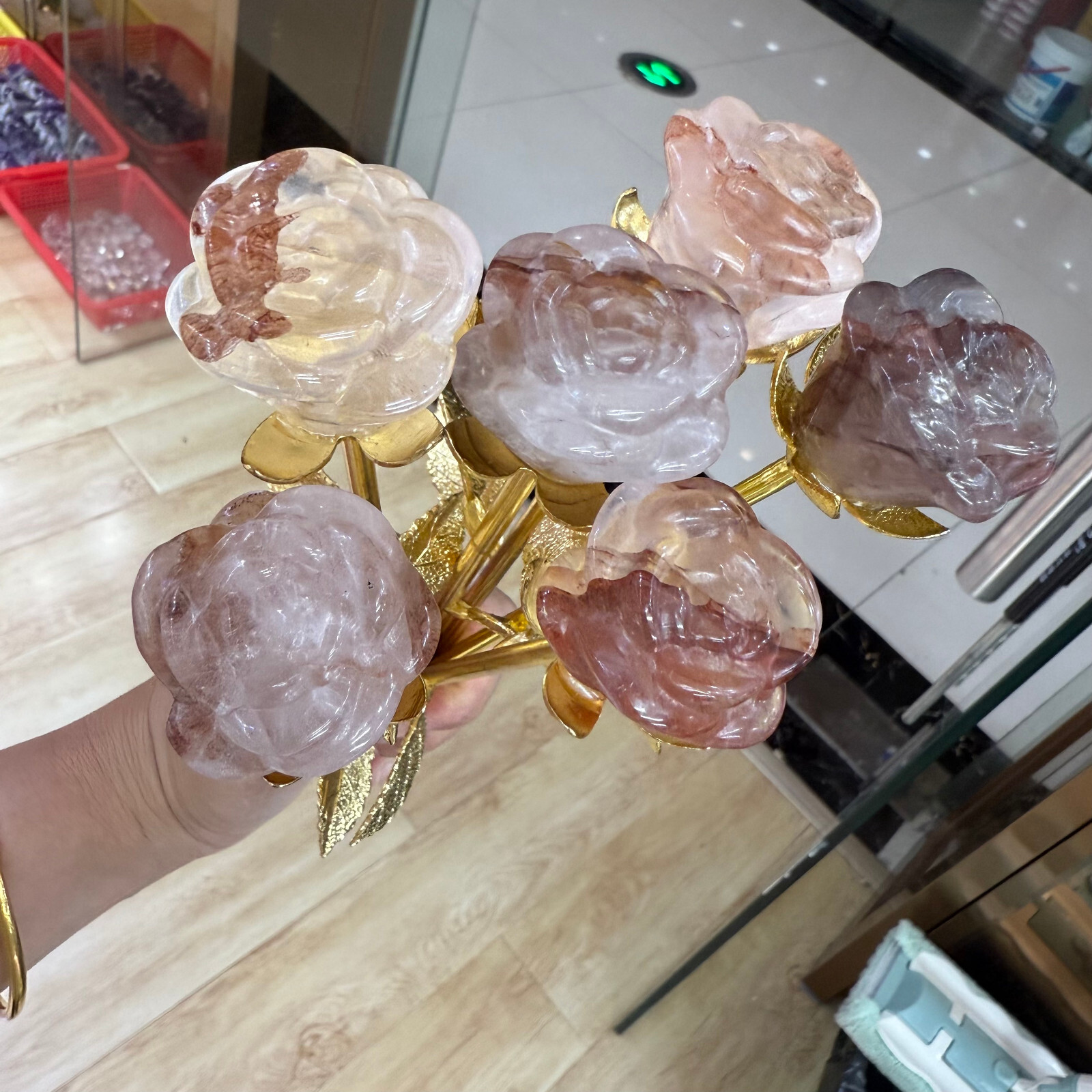 20cm natural crystal red gum flower Single head rose Decor heal Gift 1pc
