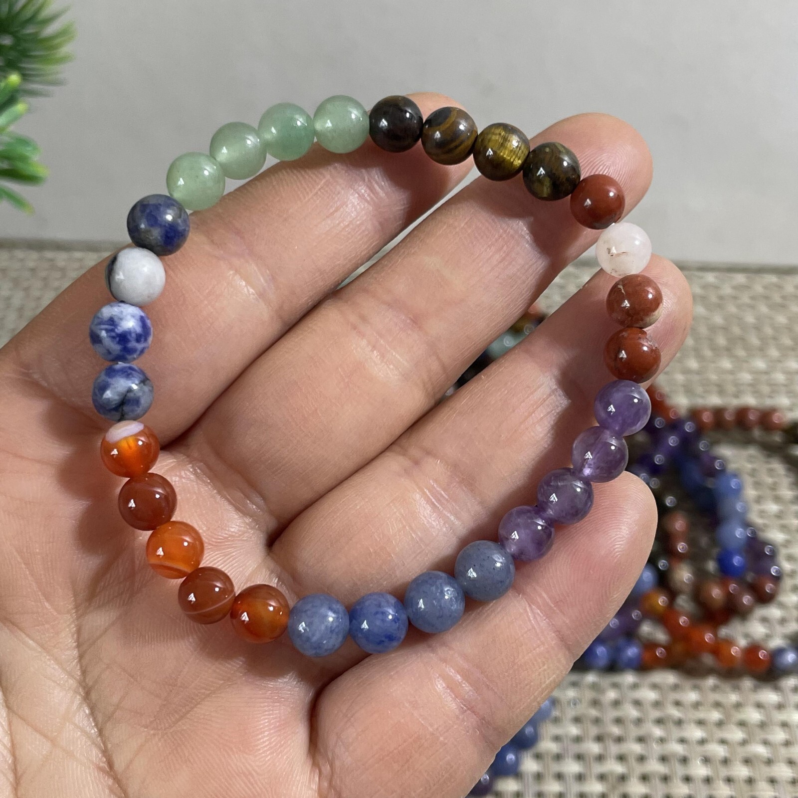 Wholesale 5 Pcs mixed gem stone 6mm Quartz Crystal Stretch Bracelet