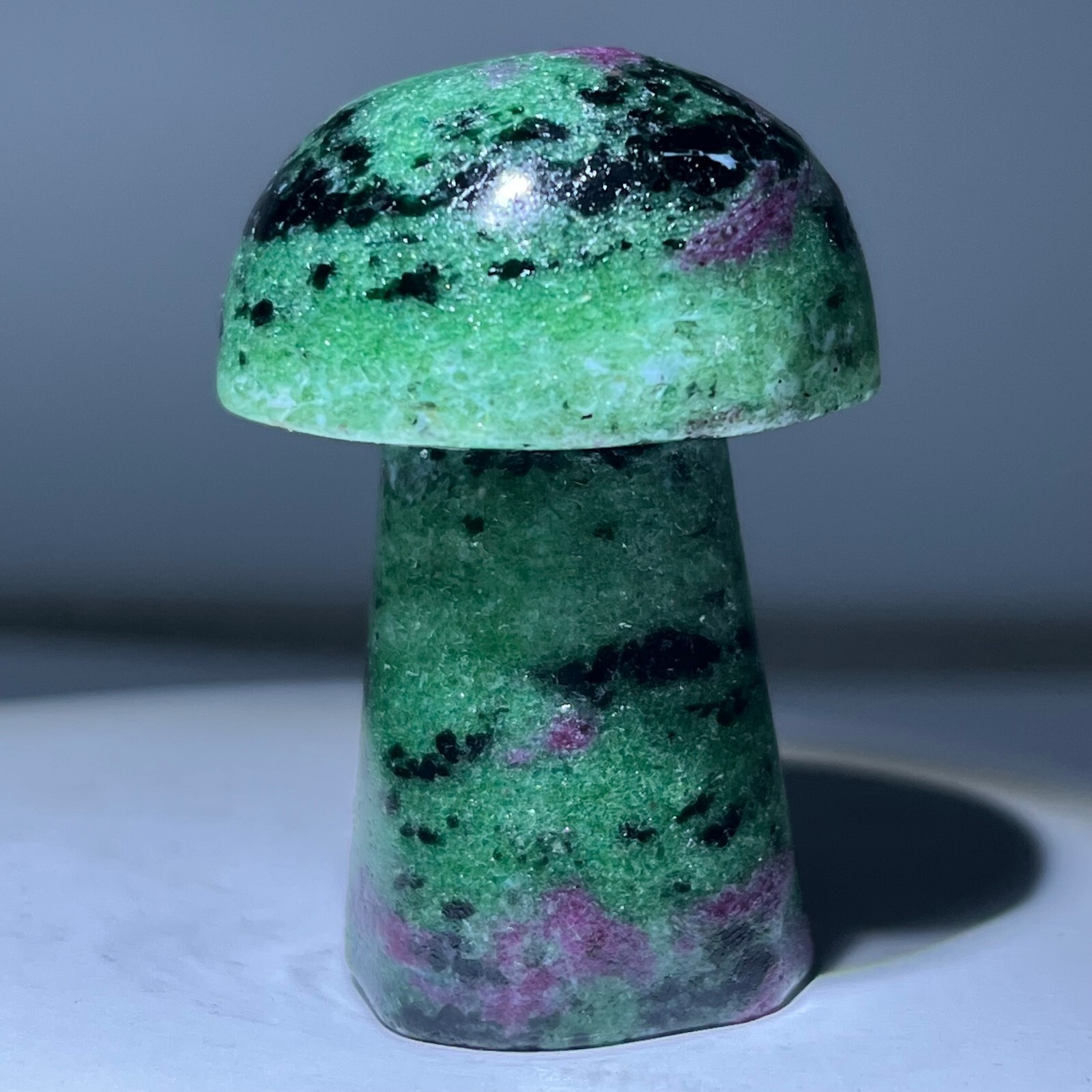 Natural quartz red green treasure, carved and polished, mushroom, reiki ener