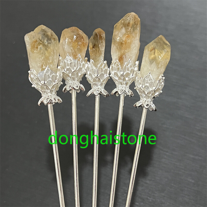 5pcs Natural Citrine Gem Hairpin Quartz Crystal Reiki Healing Decor Random