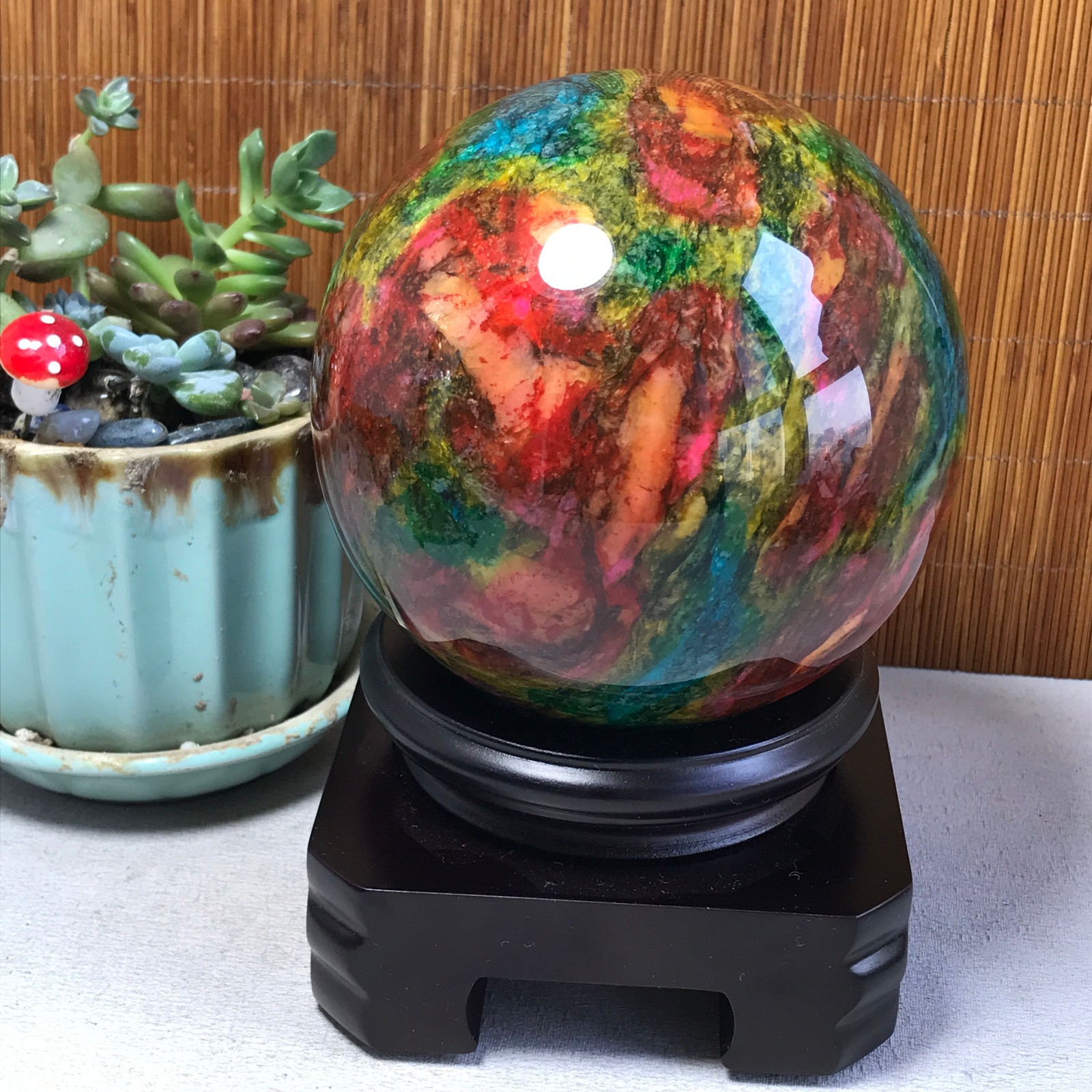 Natural “Seven Colors Jade” sphere Ball -Taiwan China 1.85kg Base Random A5805