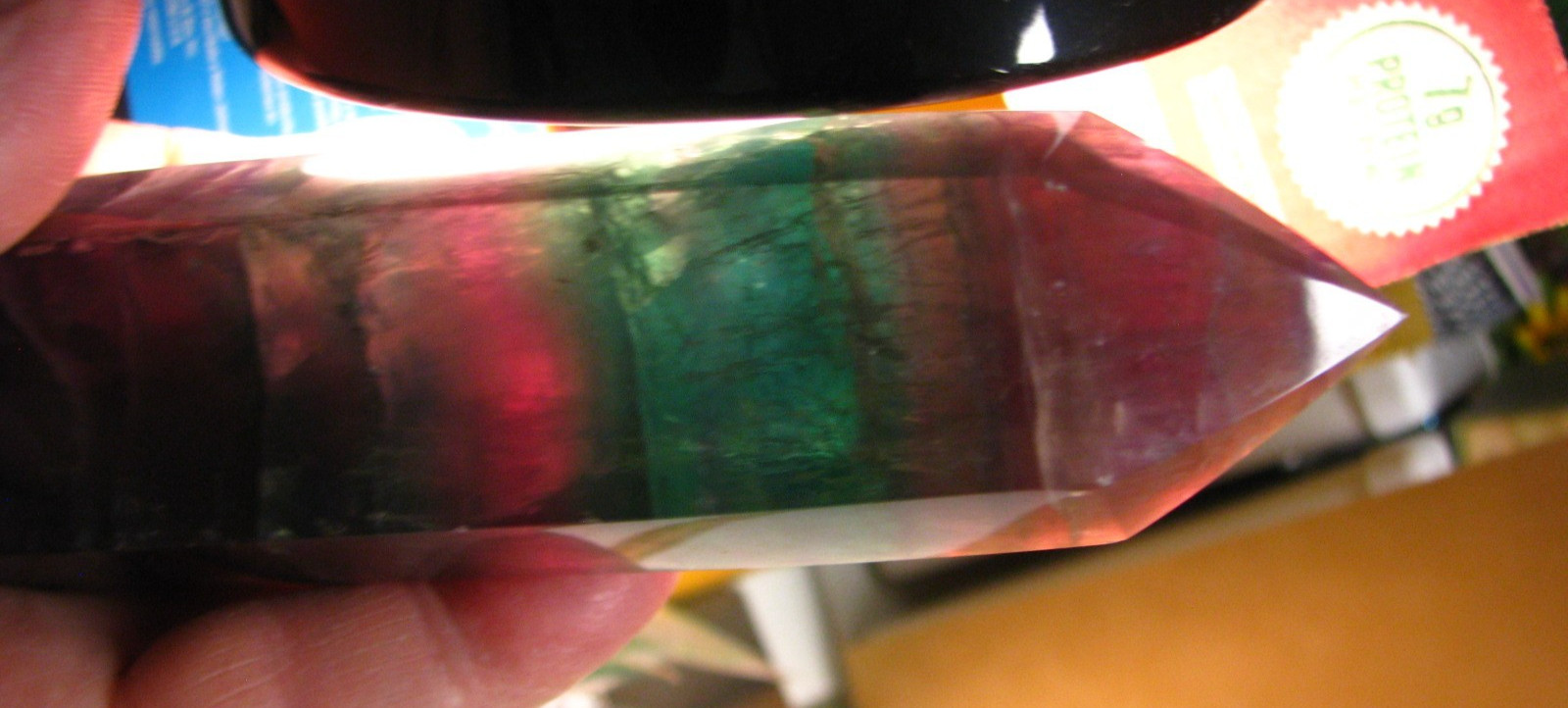 .9lb 5.25inchs GREEN/PURPLE FLUORITE TOWER (BLUE FLUORESCENT) BRAZIL #183