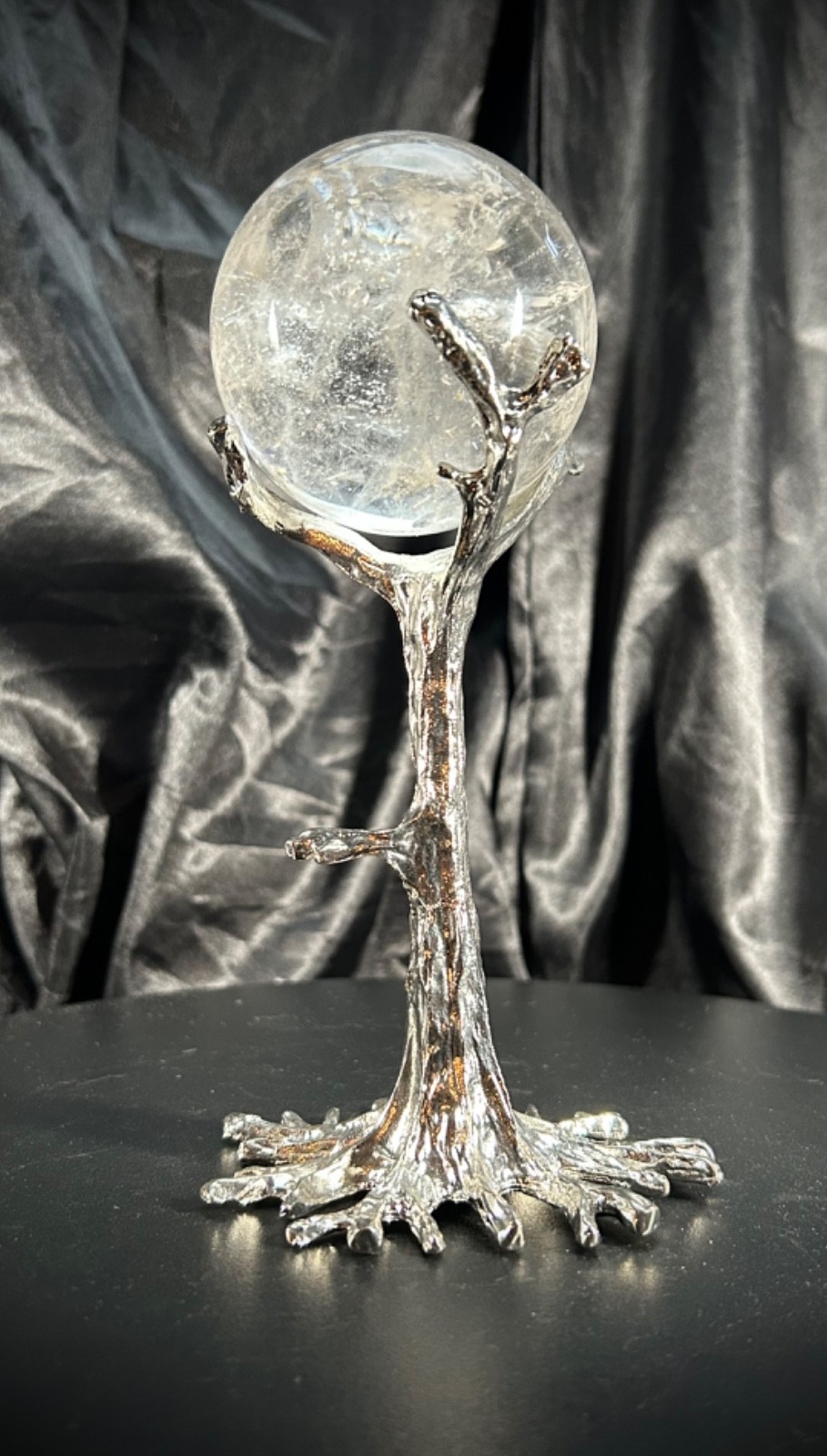 2.62″ Clear Quartz Sphere With Custom Metal Tree Stand 14.6 oz (413 grams)