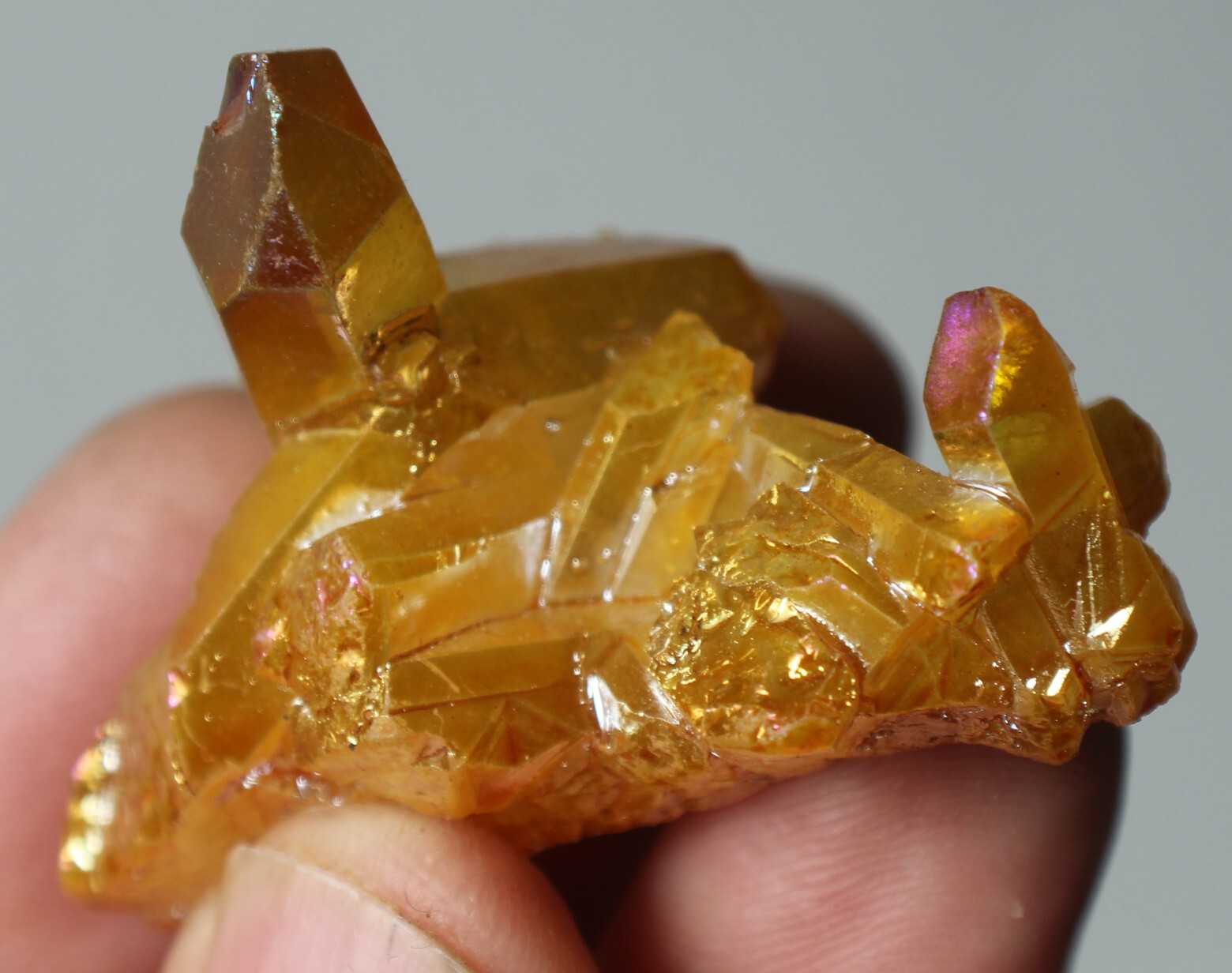 yellow “aura” Quartz crystal cluster, minerals, crystals, mineral specimens
