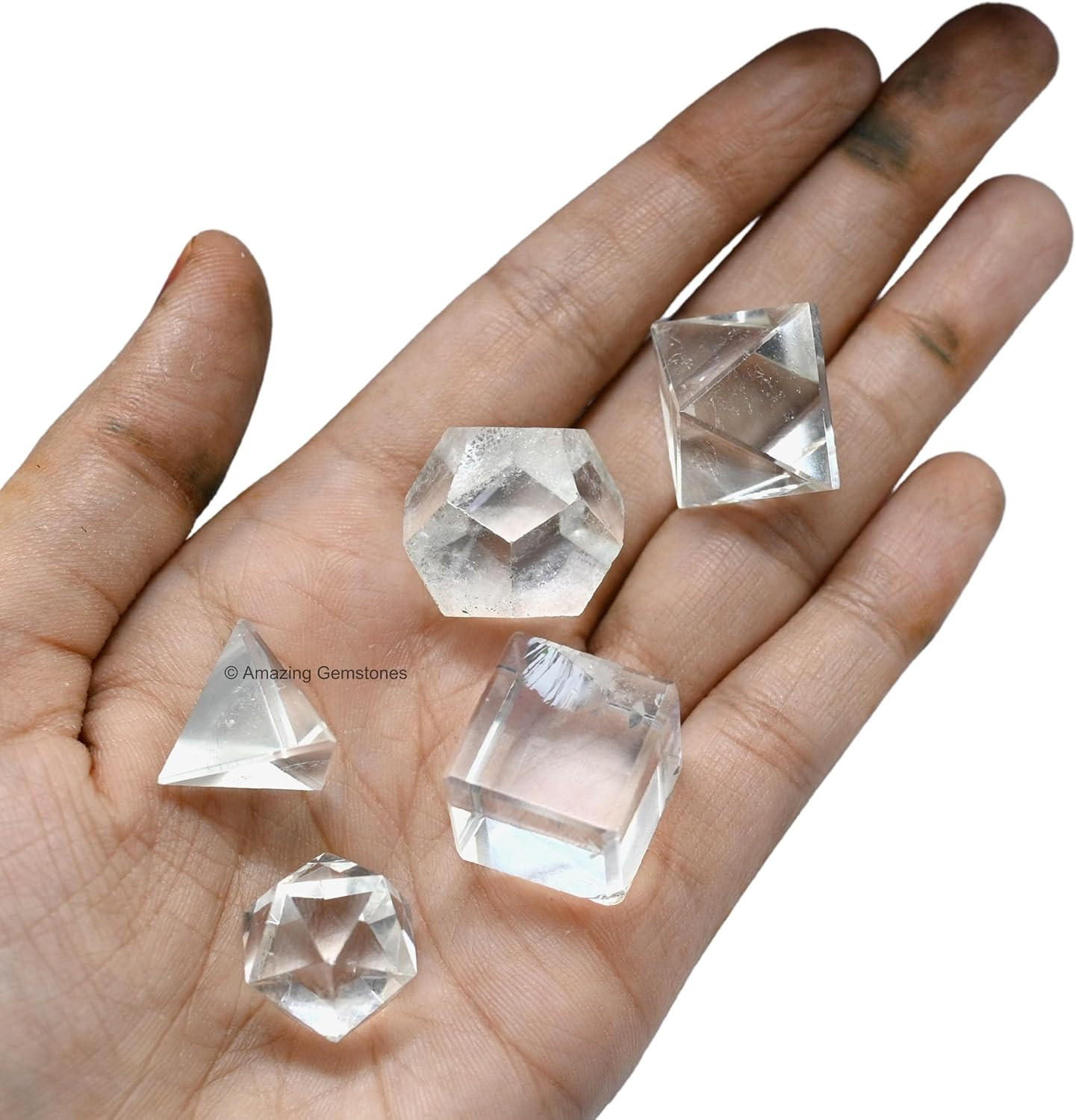Platonic Solids Crystals – Set of 5 Sacred Geometry and SET of 5 Clear Quartz