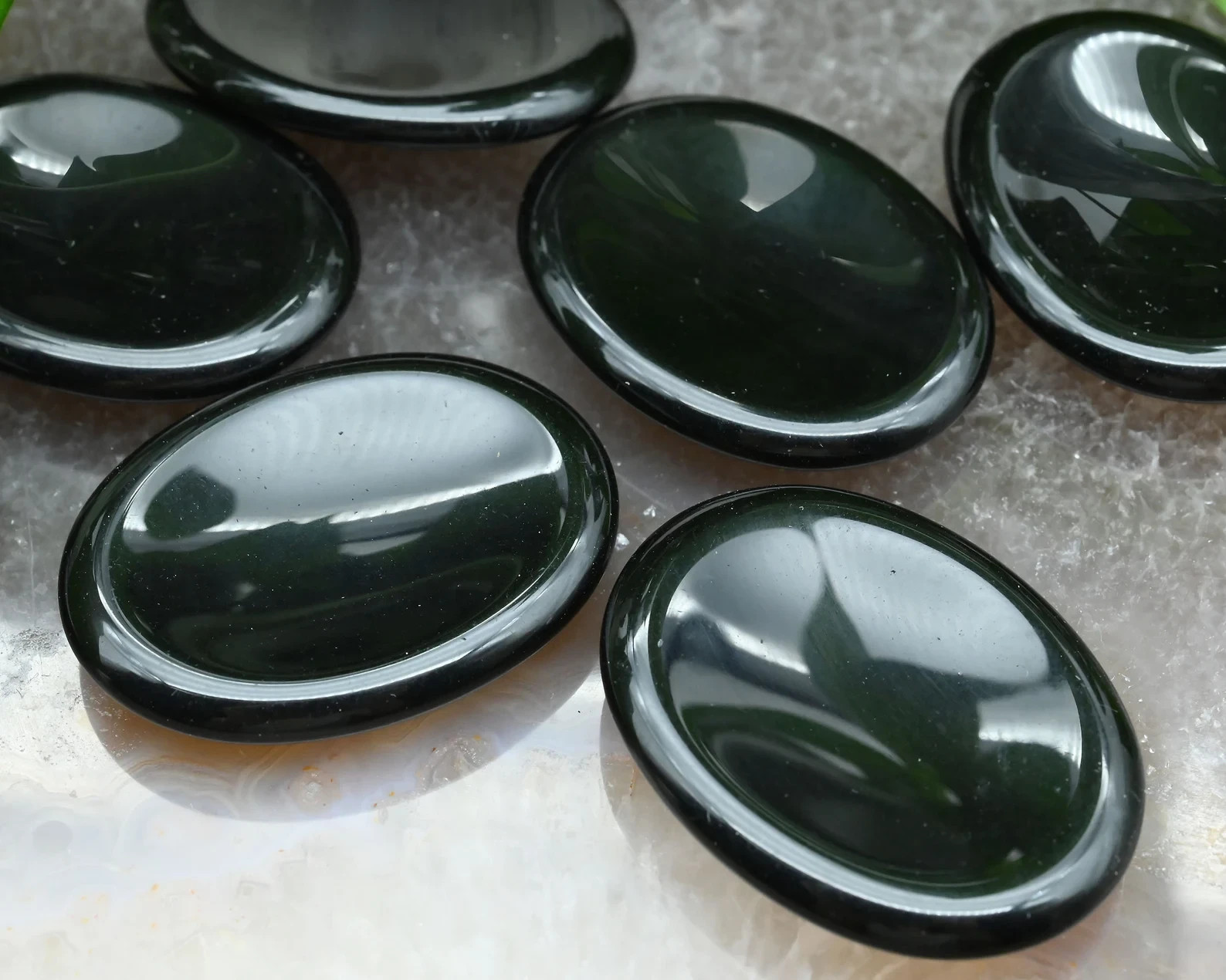 3pcs Black Obsidian Worry Stone Healing Energy Mineral Specimen Palm Stone Decor