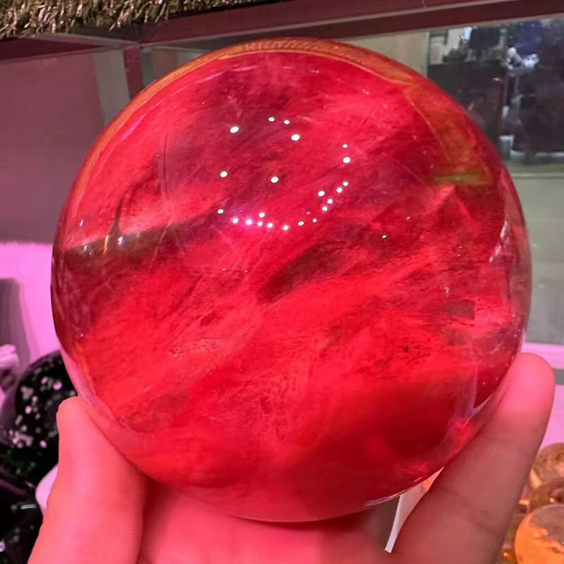 2LB Big Natural Red Smelting Quartz Crystal Sphere Healing Energy Ball W/ Stand