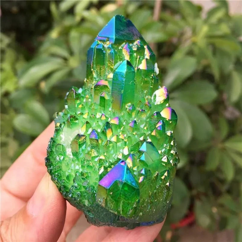 80-100g Titanium Aura Green Healing Crystal Quartz Cluster Geode Home Decor