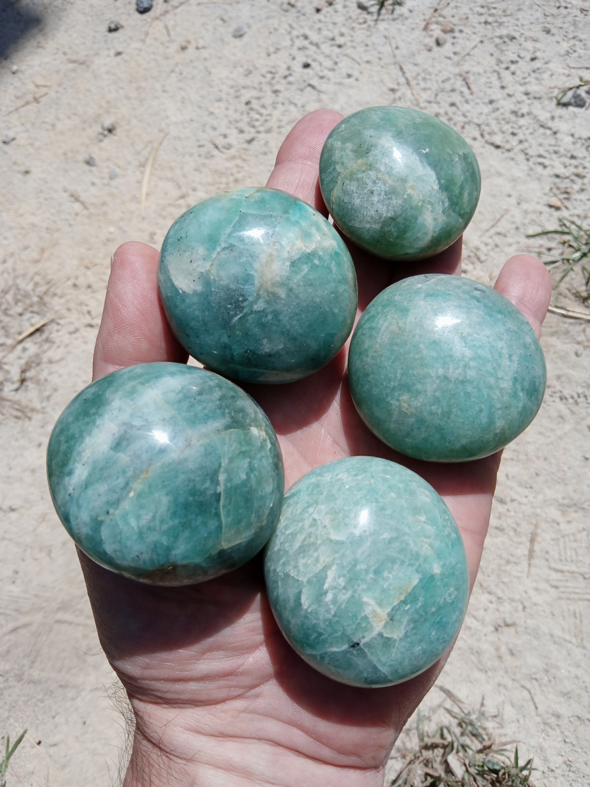 Lot of 5 Hand Polished Amazonite Palm Stones! Healing, Over 1 Lb! S2
