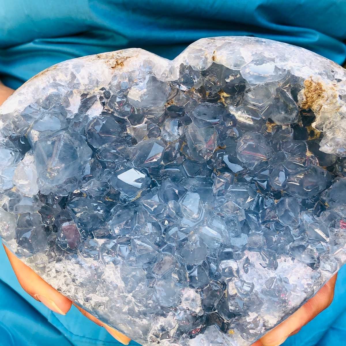 5LB Natural Blue Celestite Geode heart-shaped Crystal Cluster Specime Healing