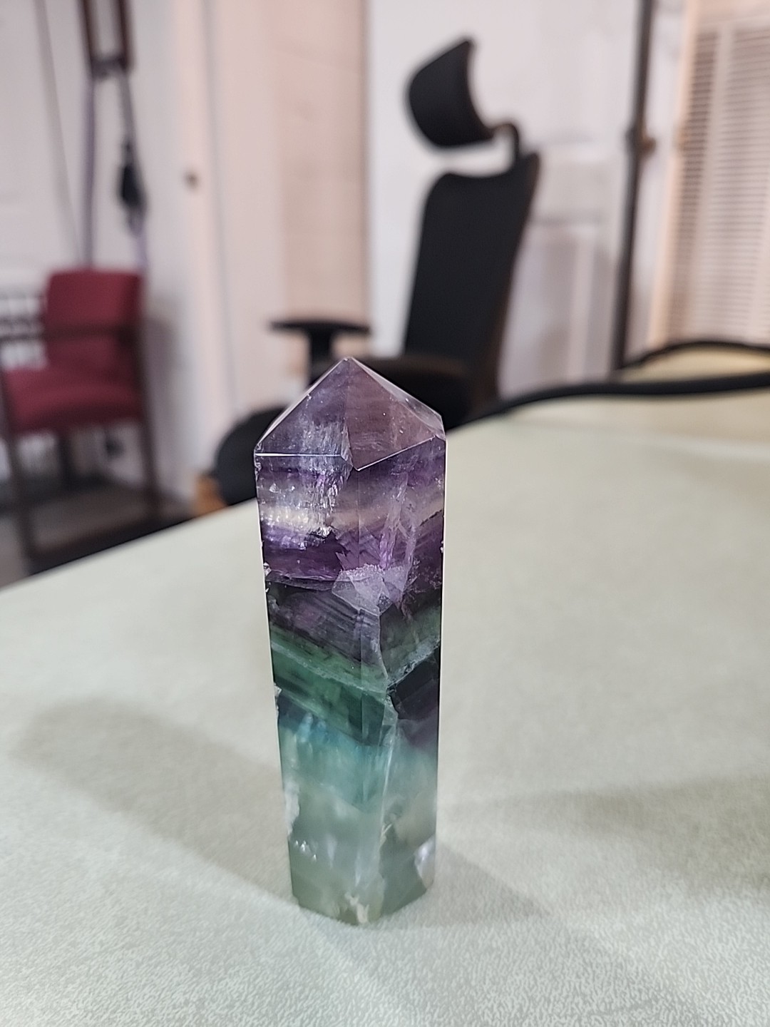 8 oz 4.25 in. Natural rainbow fluorite quartz Crystal obelisk Point Healing Wand