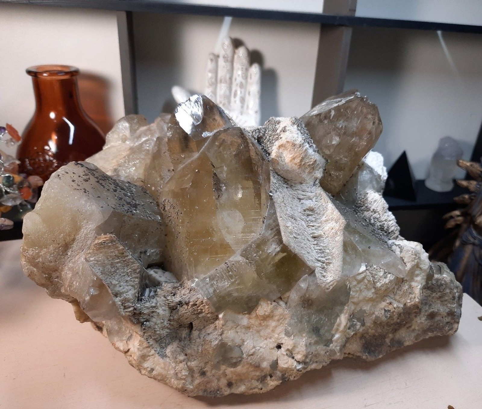 Massive 7.5lb Smoky Citrone Quartz with Pyrite and Barite Crystal Cluster