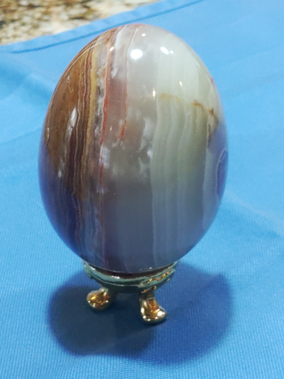 Banded Onyx Egg Natural Stone Polished Agate 9oz Mystic Stone Healing With Stand