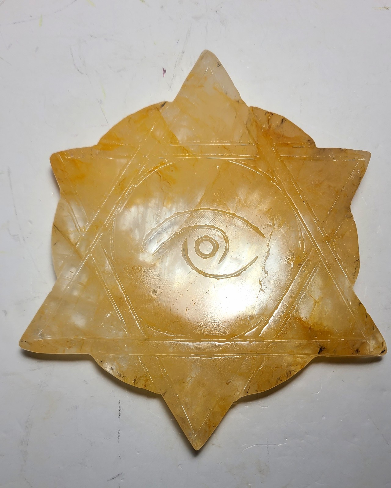 5.3″ A++ 249g Best Golden Healer All Seeing Eye No Evil Crystal Healing Carving
