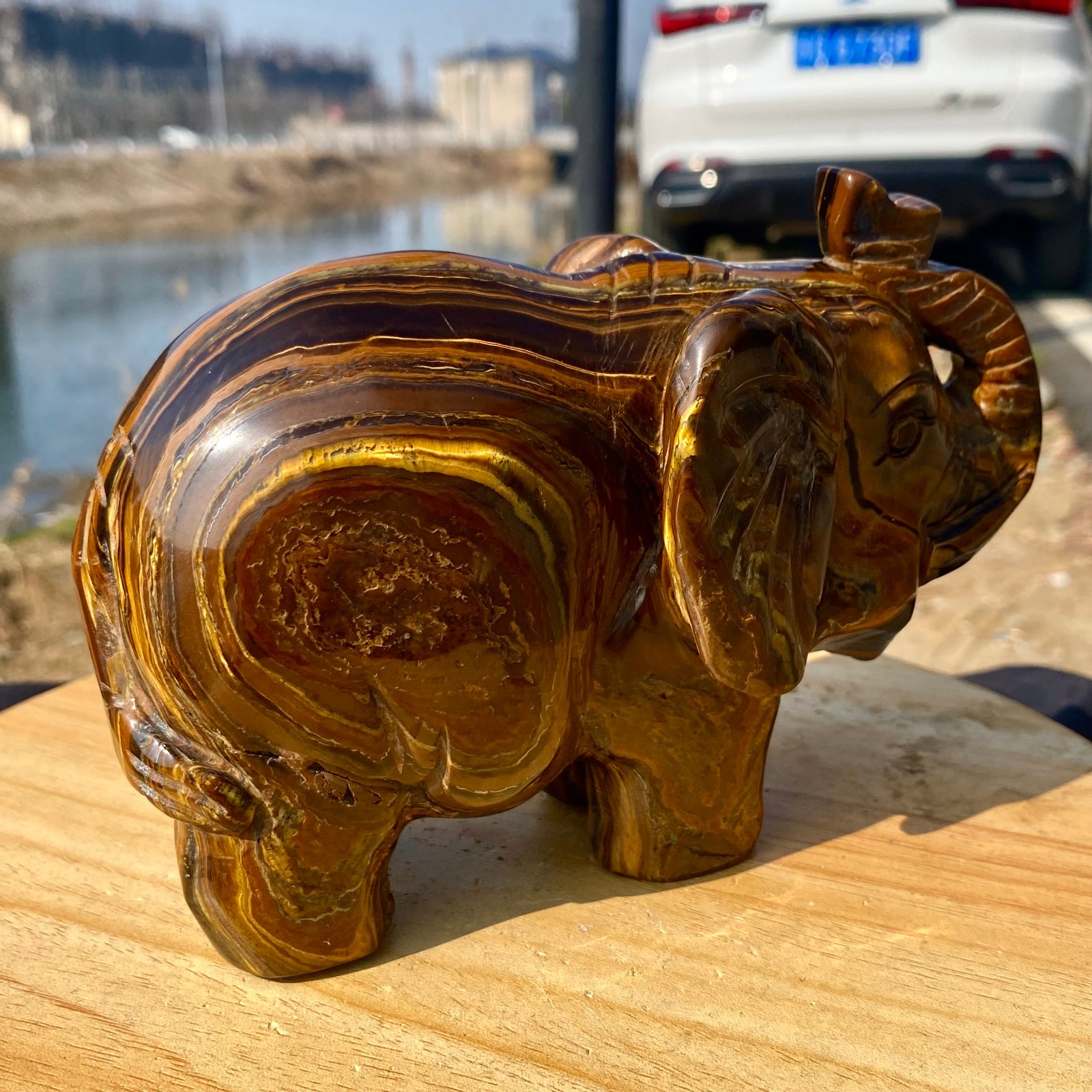 3.72LB Natural Tiger’s Eye Gemstone Elephant Figurin Hand Carved Mineral