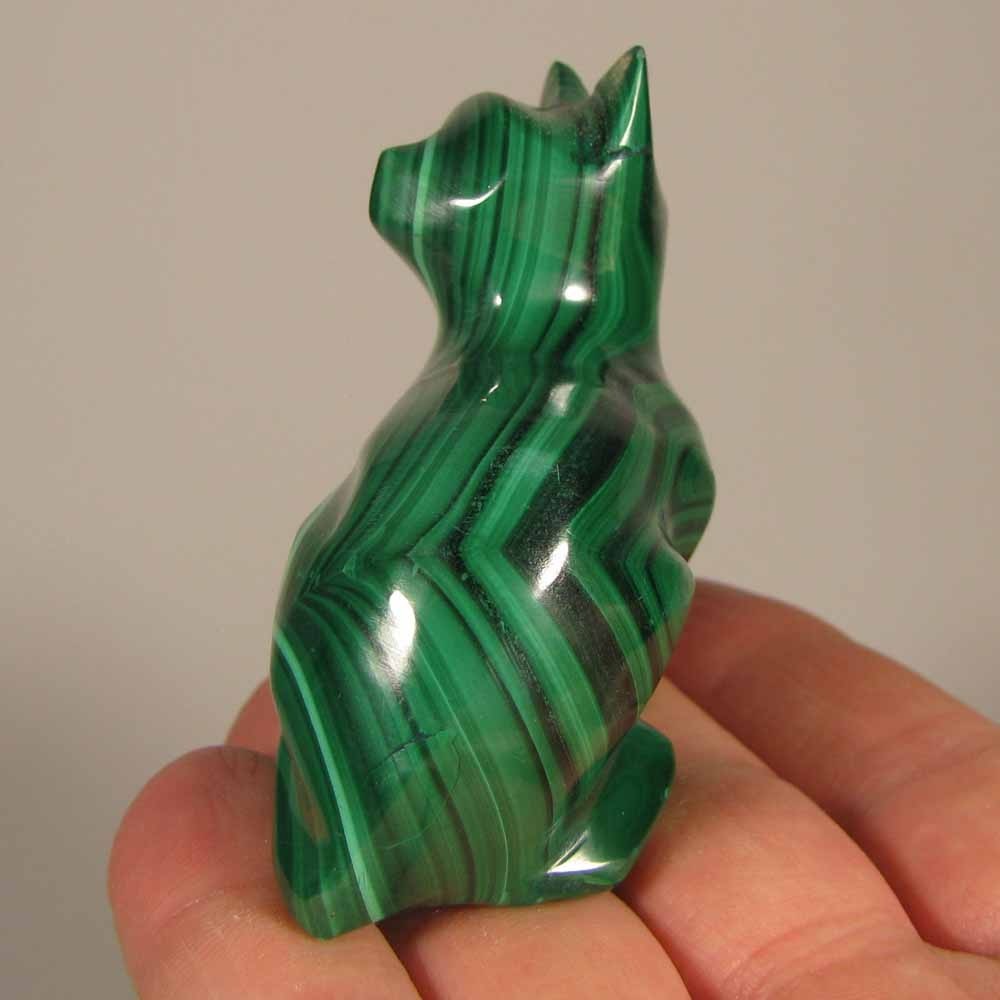 2.4″ Handcarved MALACHITE CAT Gemstone Animal Carving – Congo, Africa