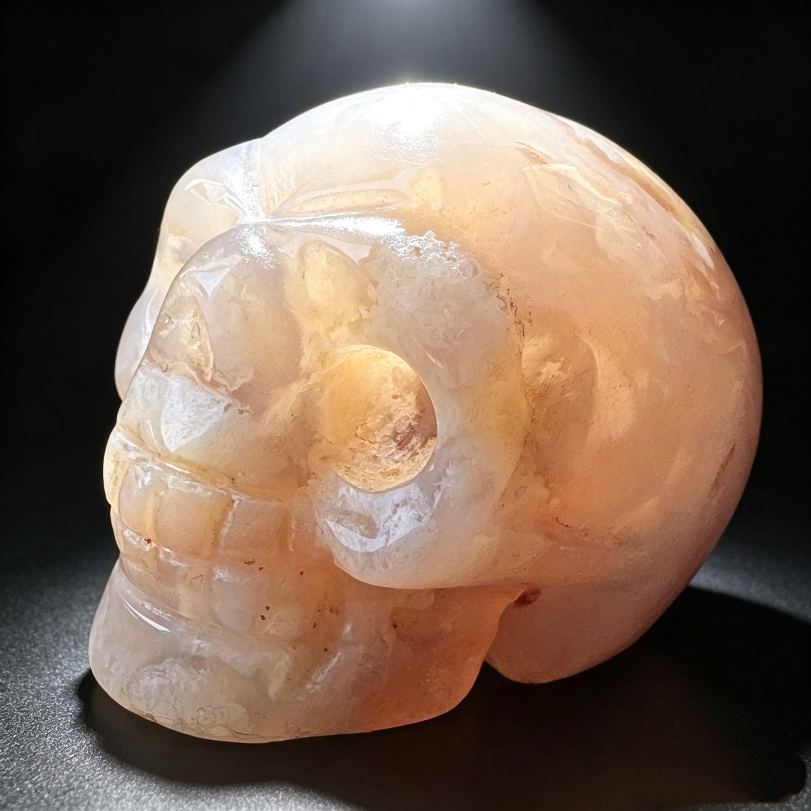 Natural Agate Skull Carving – Carved Crystal Mineral Figurine Sculpture 2.0″