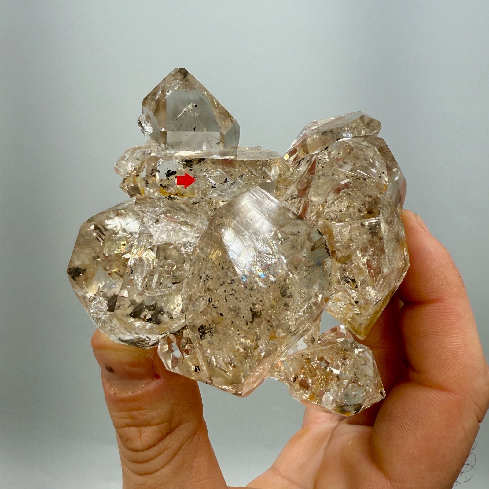 320 g Enhydro Herkimer Diamond Gem Cluster w/ Moving Bubble, Smoky Phantoms