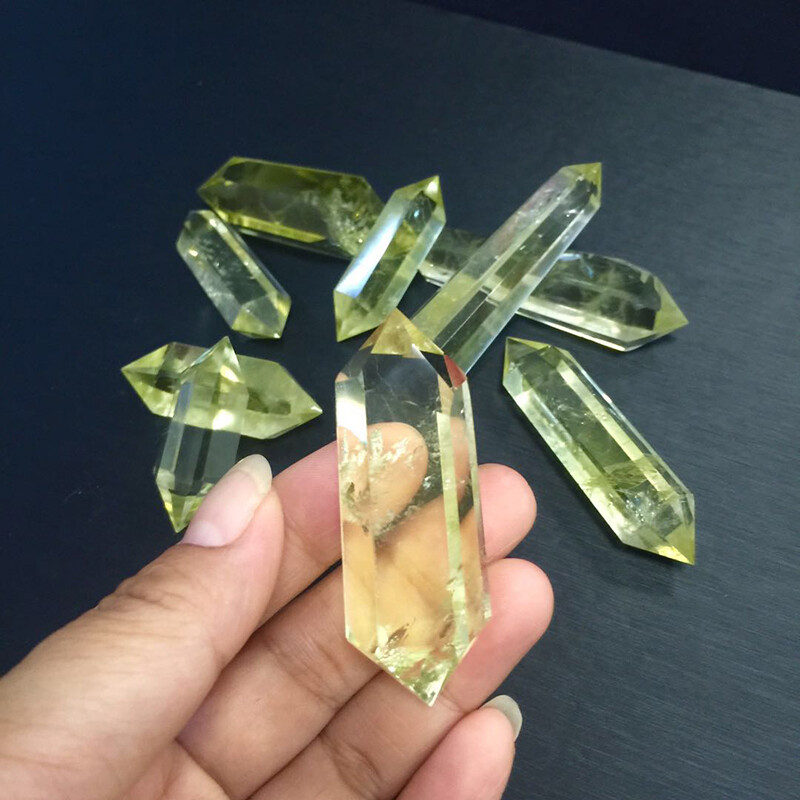 3X Rare Natural Rock Citrine Quartz Crystal Stone Point Healing Wand T-IT