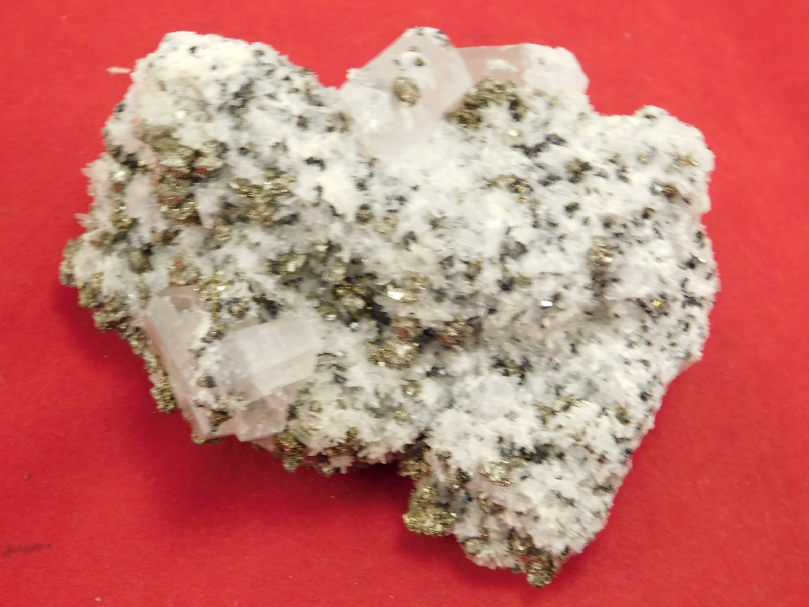 FLUORESCENT Calcite CRYSTAL Cluster on PYRITE with Druzy Quartz Peru 163gr
