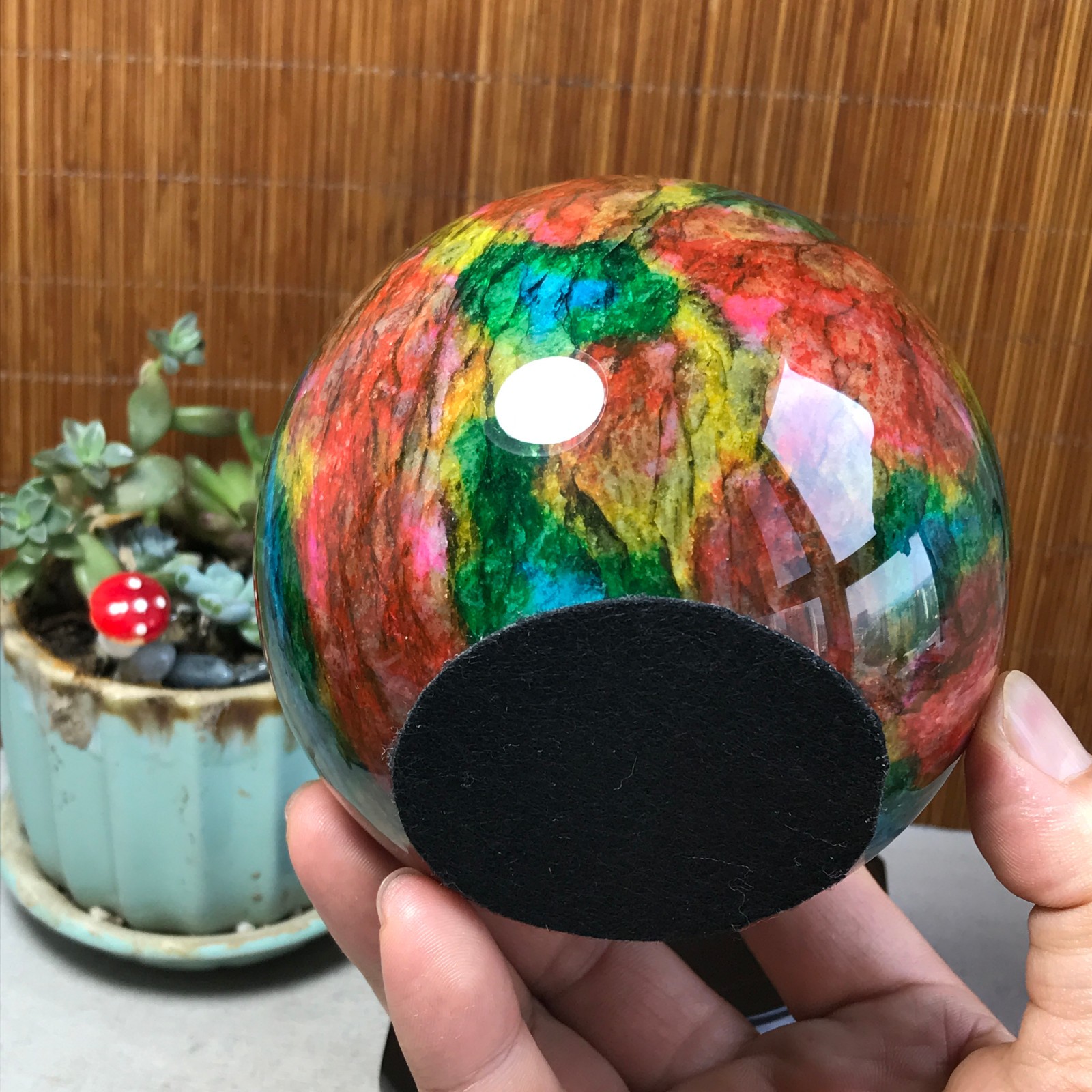 Natural “Seven Colors Jade” sphere Ball -Taiwan China 1.85kg Base Random A5802