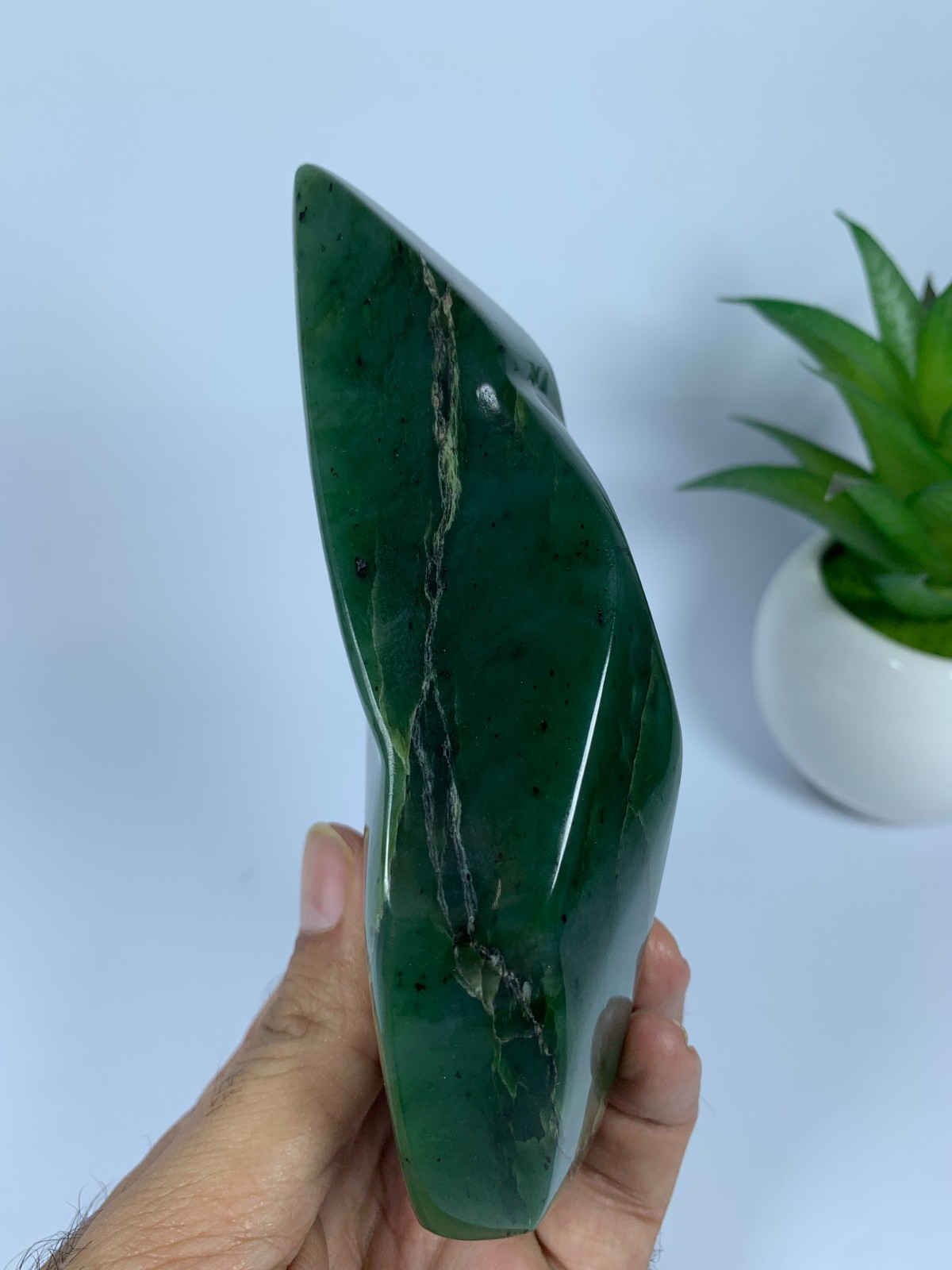 497gram Nephrite Jade Polished Green Genuine Freeform Rough Crystal, Afghanistan