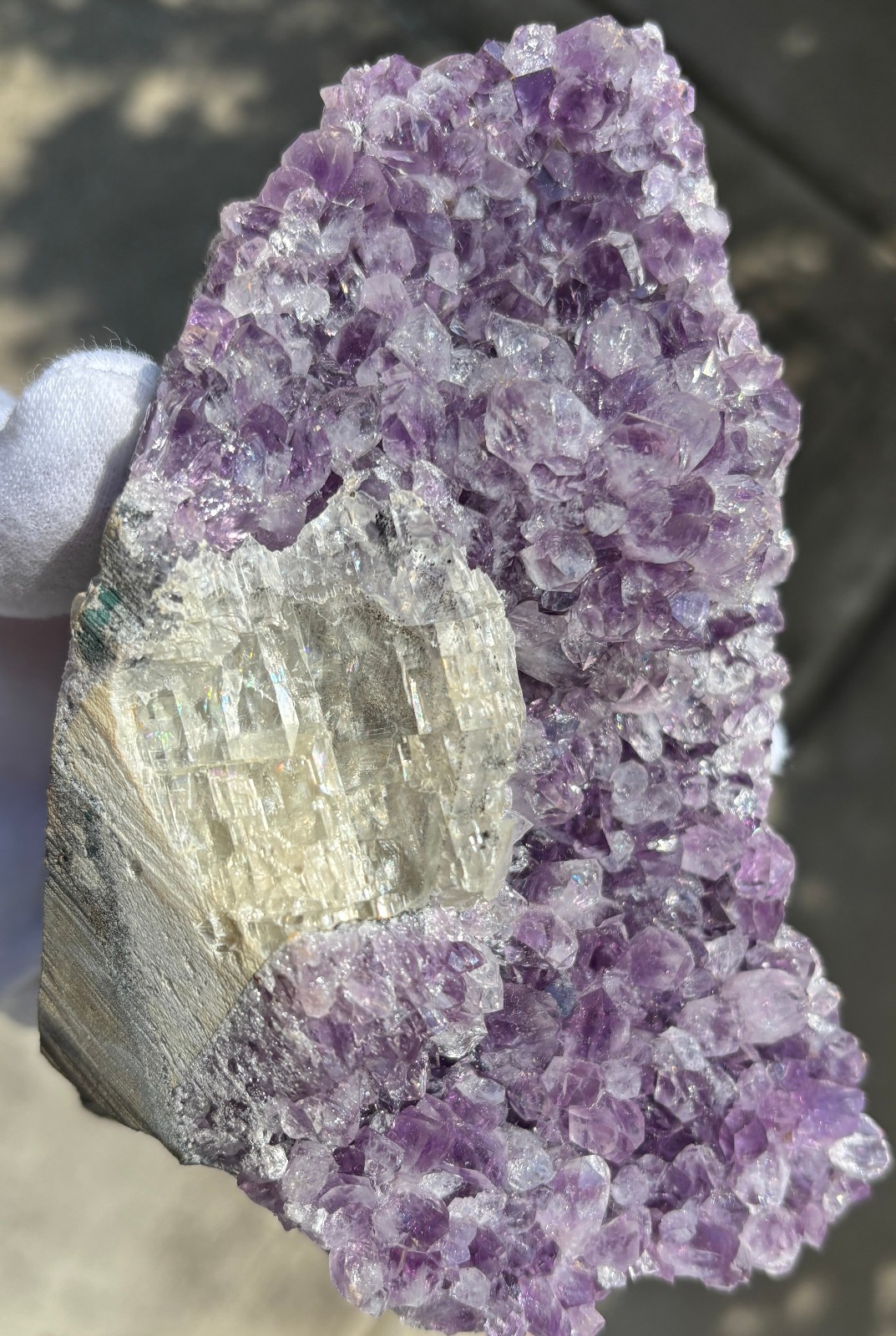 USA SALE 629g/1.38LB AMETHYST with CLEAR CALCITE SPECIMEN FREE STANDING FREEFORM