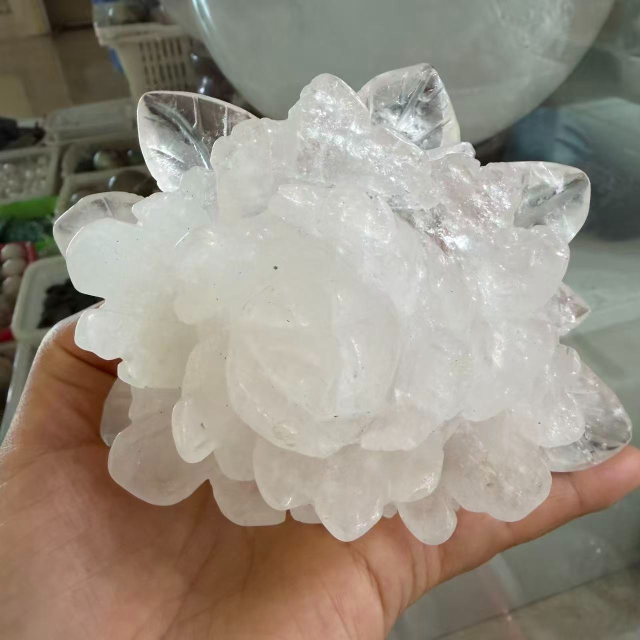 1pc Natural White Quartz Carved Crystal Flower Skull Reiki Healing Decor Gift