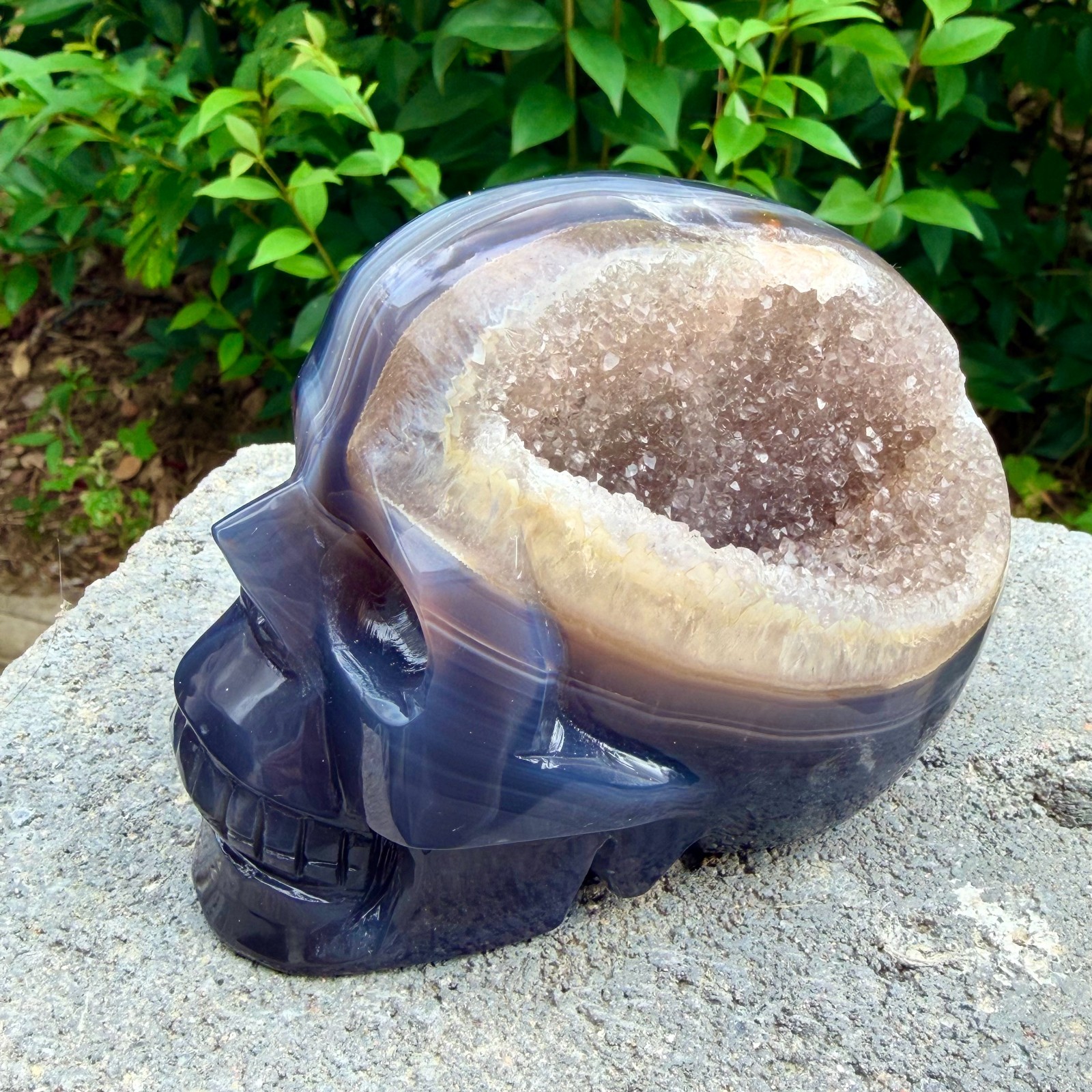 2.34lbAmethyst agate crystal cave skull, Rare hand carved skull specimen