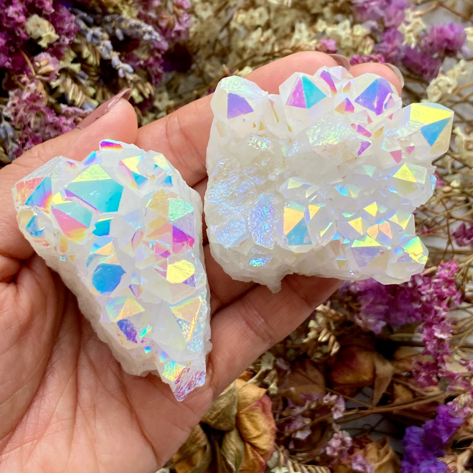Natural Angel Aura Quartz Cluster Healing Crystal Rocks Collection Decoration