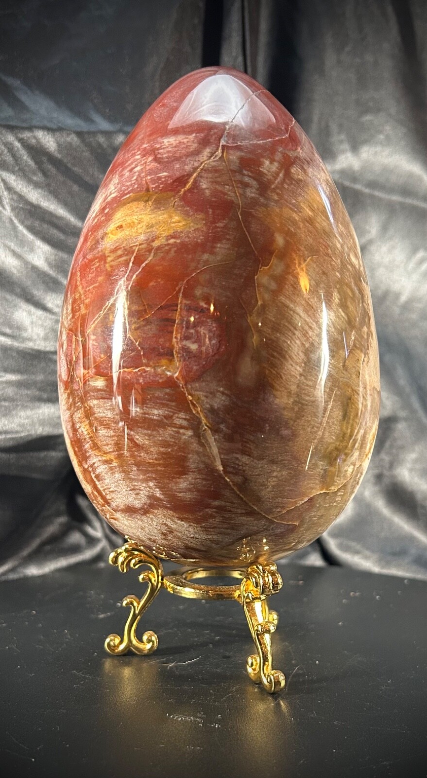 5lb 4.2oz Petrified Wood Egg with Metal Stand