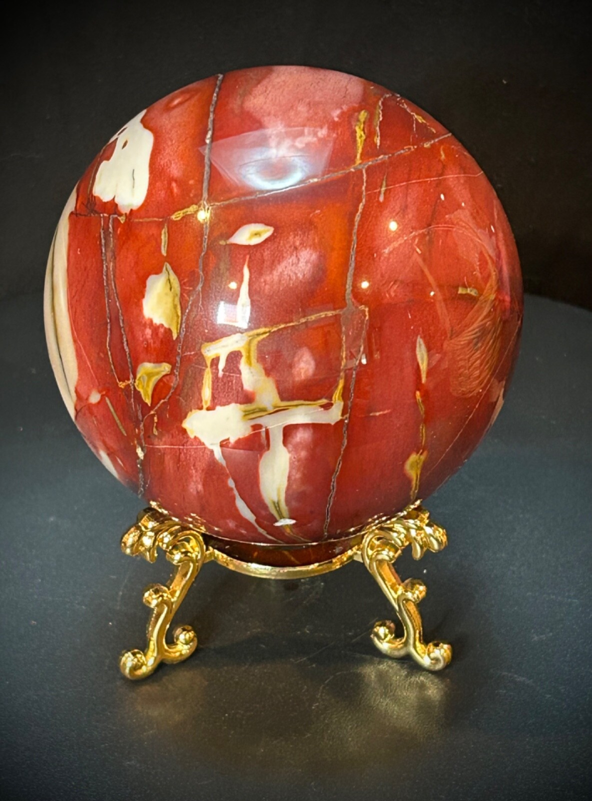 3.75″ Mookaite Jasper Sphere With Metal Stand 2lb 11oz