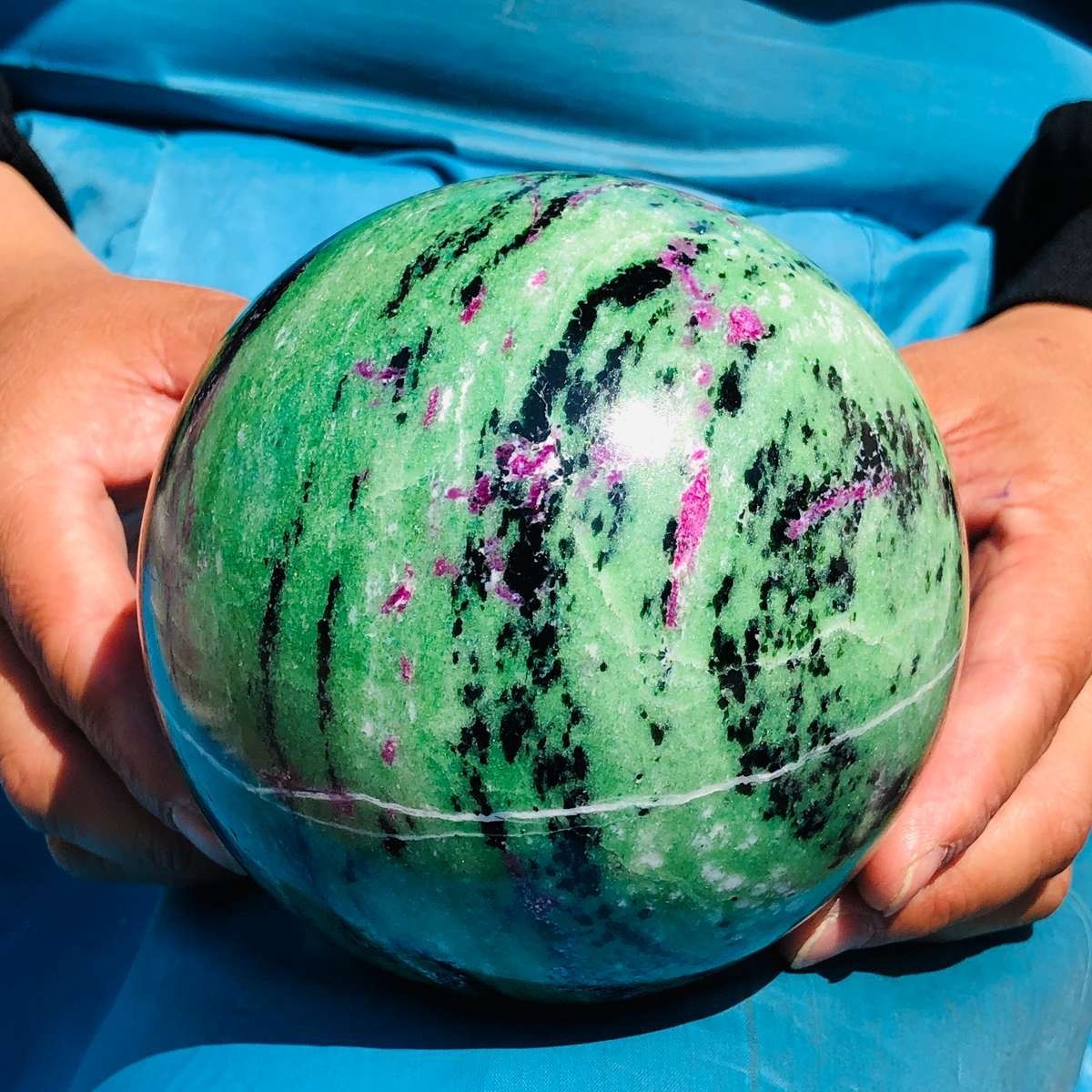 5.67 LB Large Natural Ruby Zoisite Sphere Crystal Healing Stone Specimen 5158
