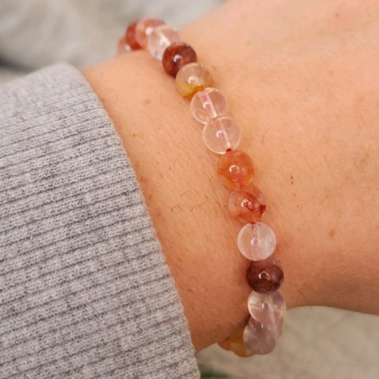 Natural 6mm Red Fire Quartz Bracelet Crystal Beads Stretch