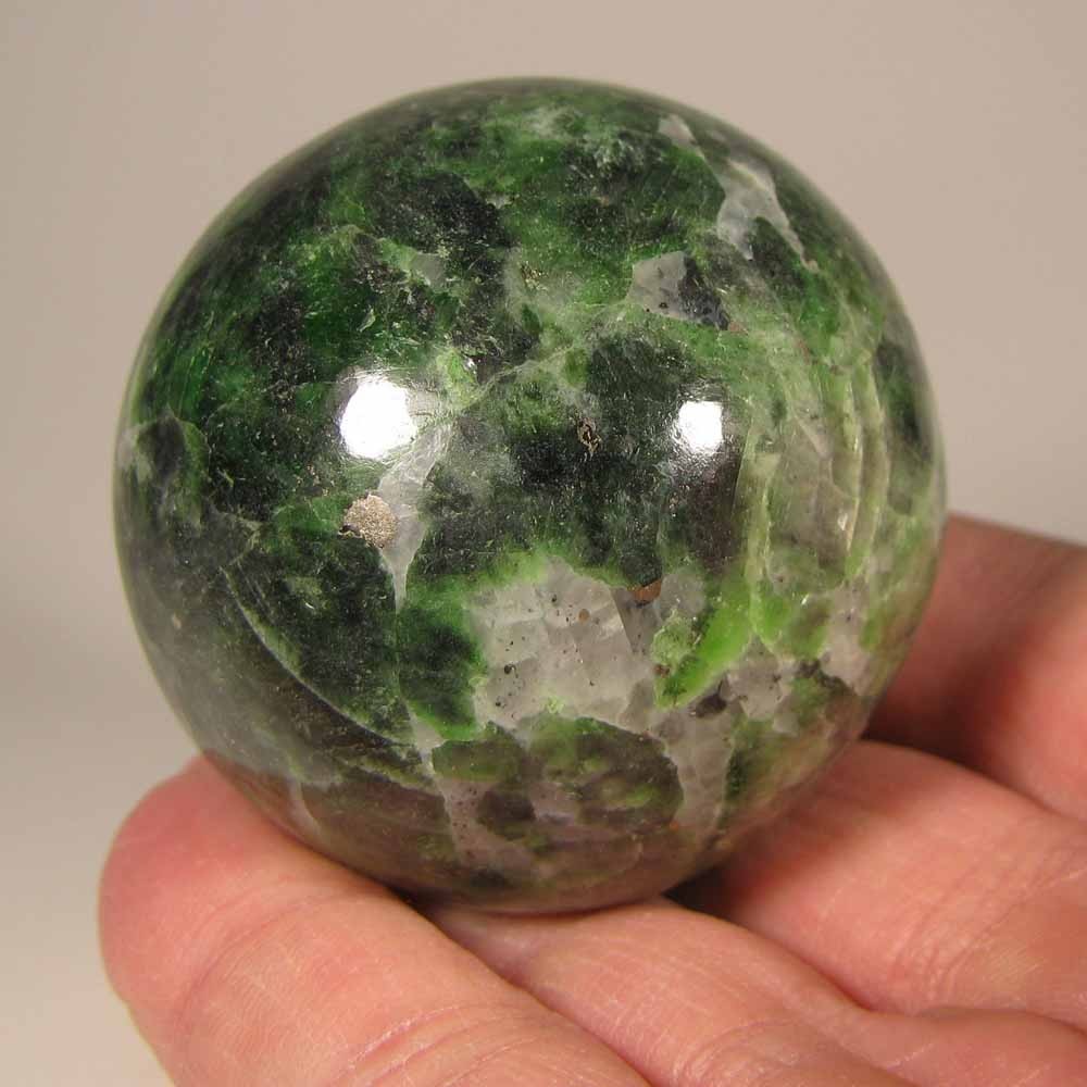 2″ Rare Green CHROME DIOPSIDE Gemstone Sphere w/ Stand – Siberia, Russia – 52mm