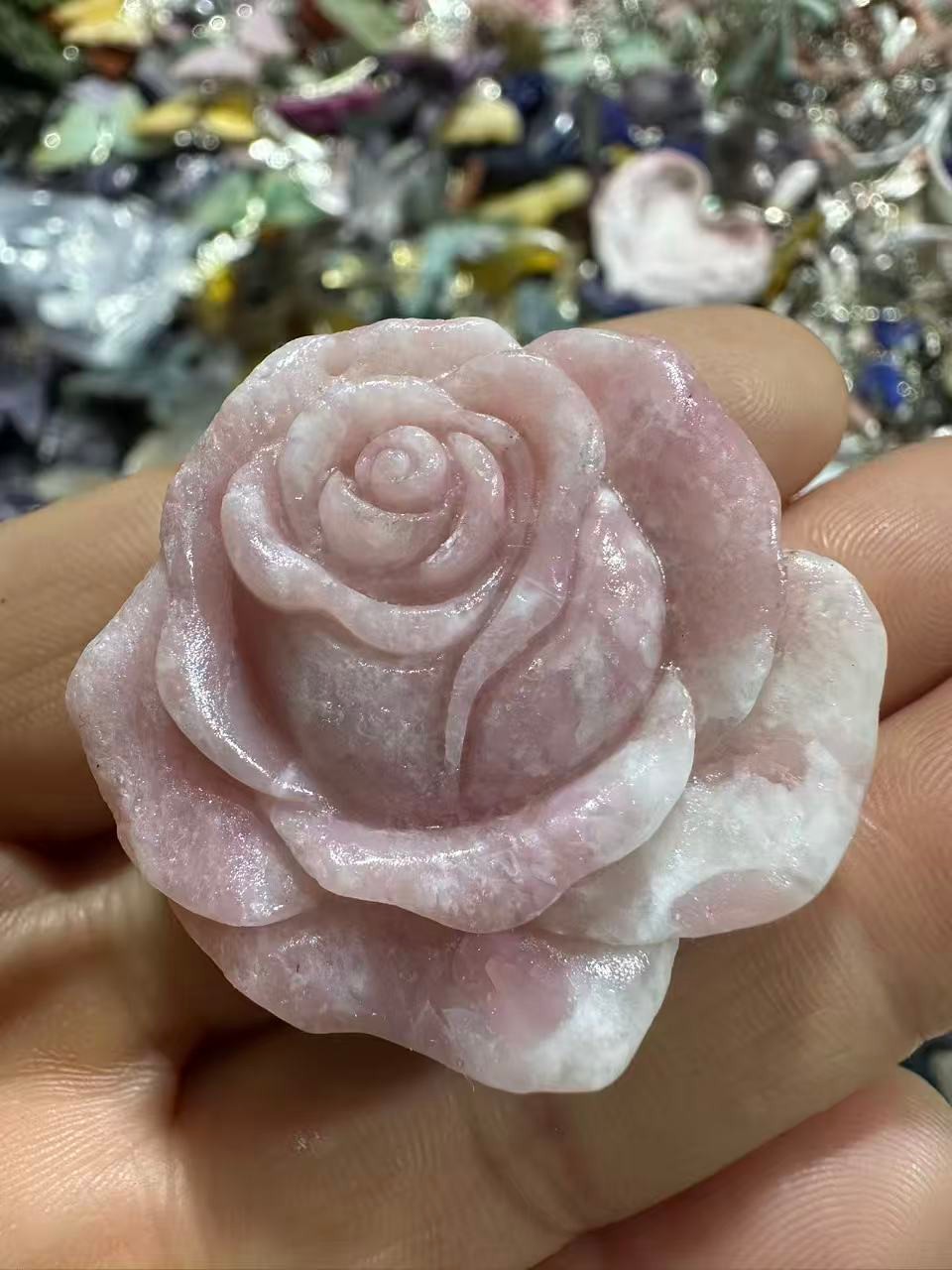 1pc Natural pink opal quartz carved flower Skull Reiki Crystal Decor gift