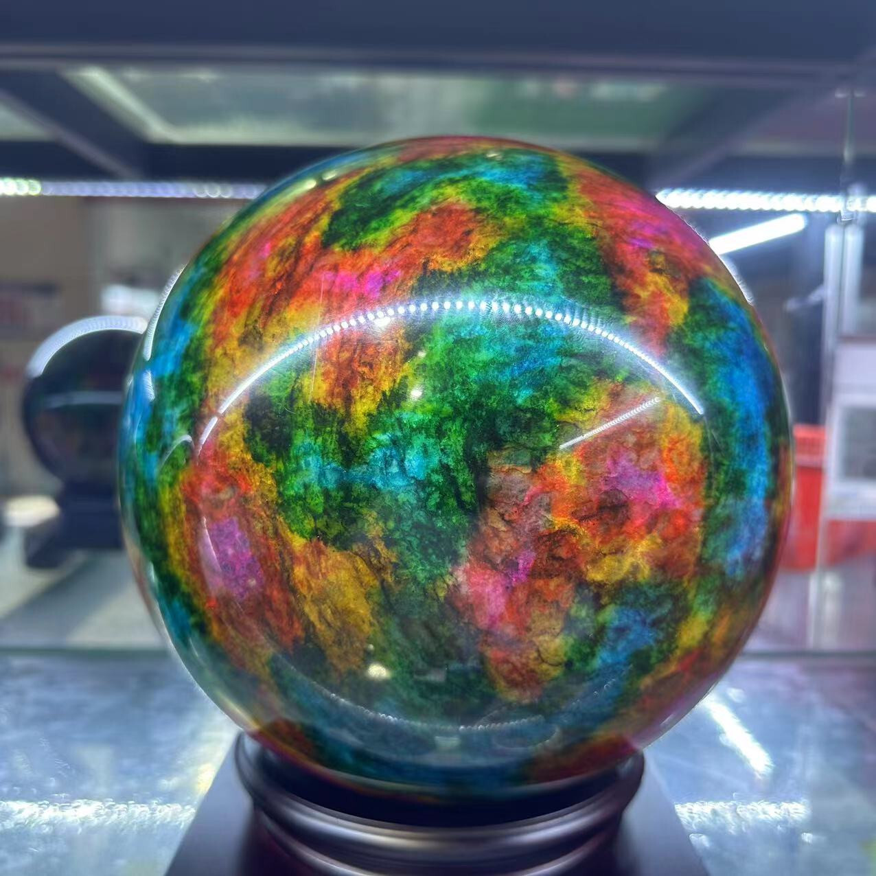 Natural “Seven Colors Jade” sphere quartz polished ball decor gift+stand 26LB+