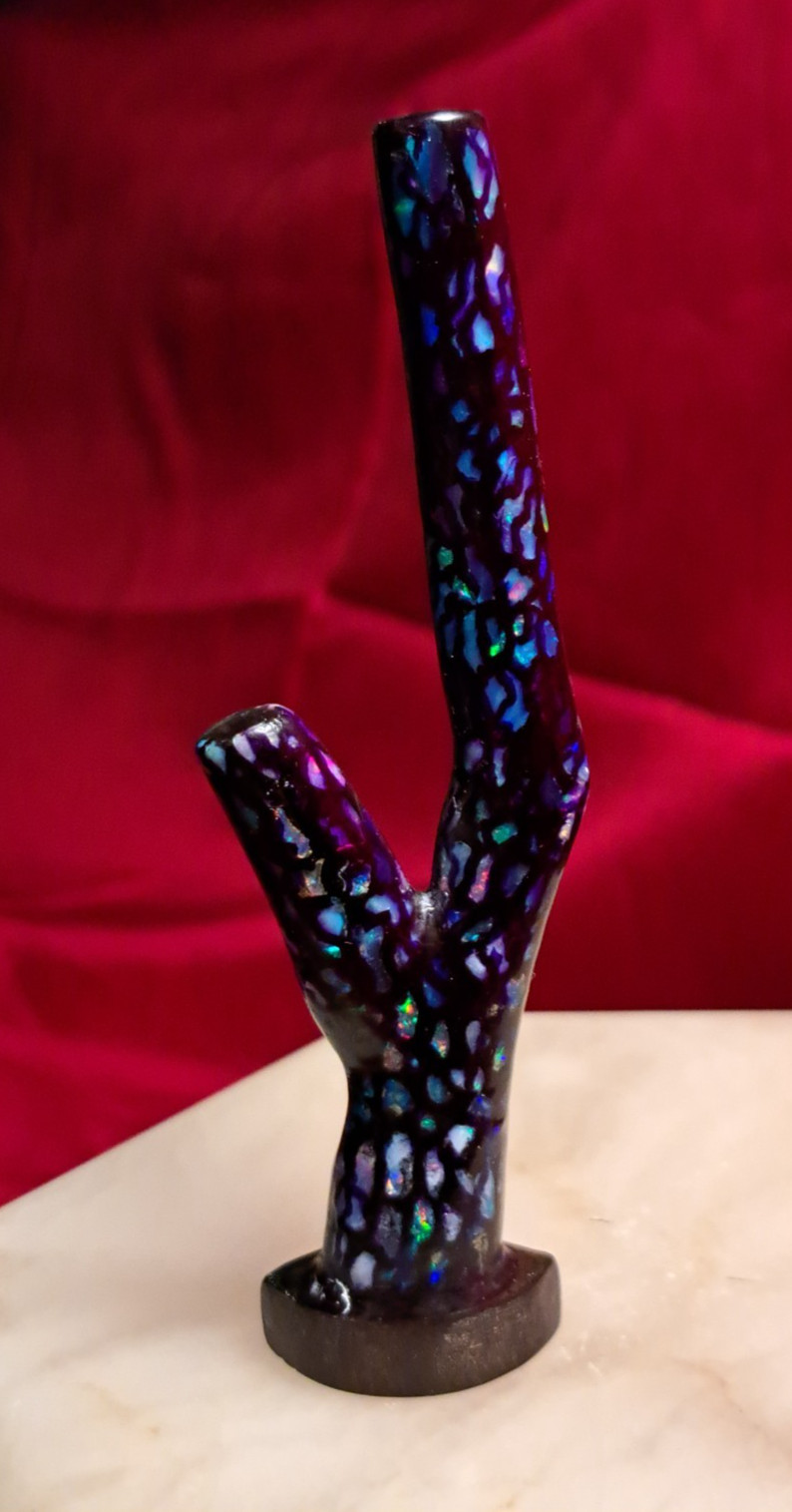 Huge Multicolor Indonesian Wood Opal Fossil Inlaid Mosaic Branch Stands Up