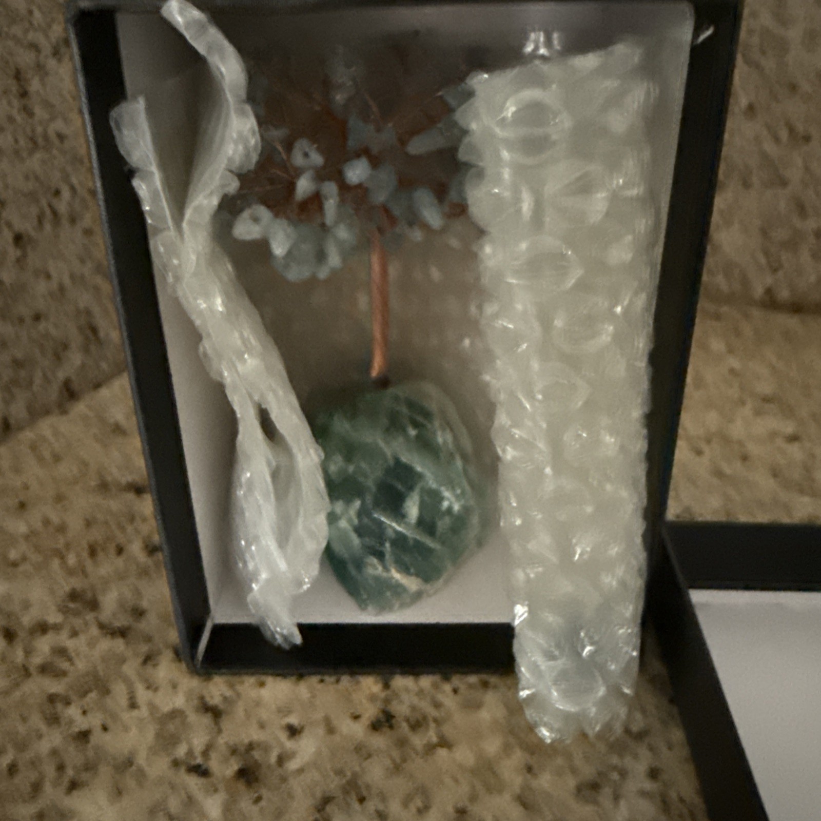 Aquamarine crystal tree on a fluorite base, 4.5 in. tall