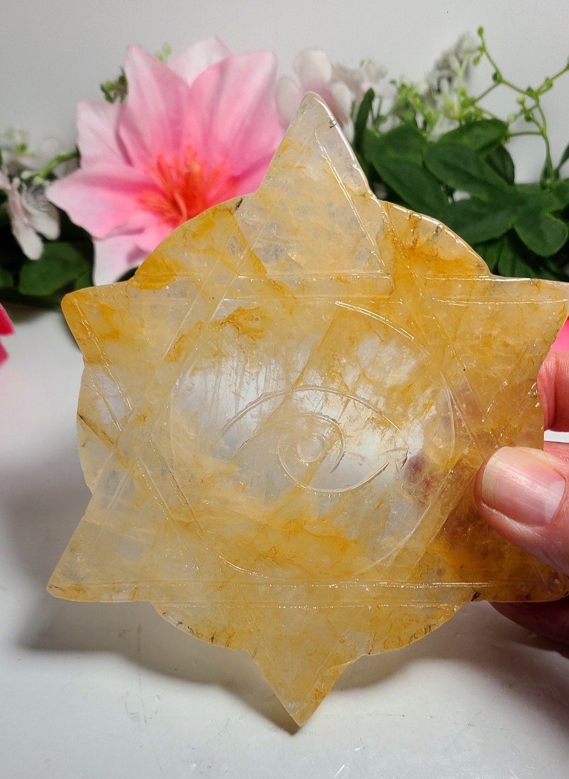 5.3″ A++ 249g Best Golden Healer All Seeing Eye No Evil Crystal Healing Carving