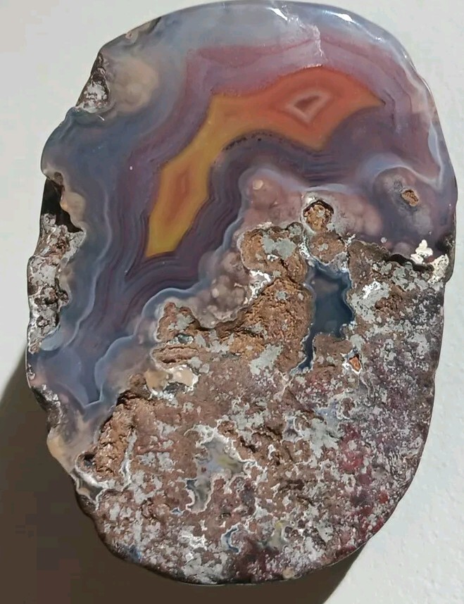 2 Matching Condor Agate Nodule Halves Glass Polish Blue/Grey Red Yellow Bands A+