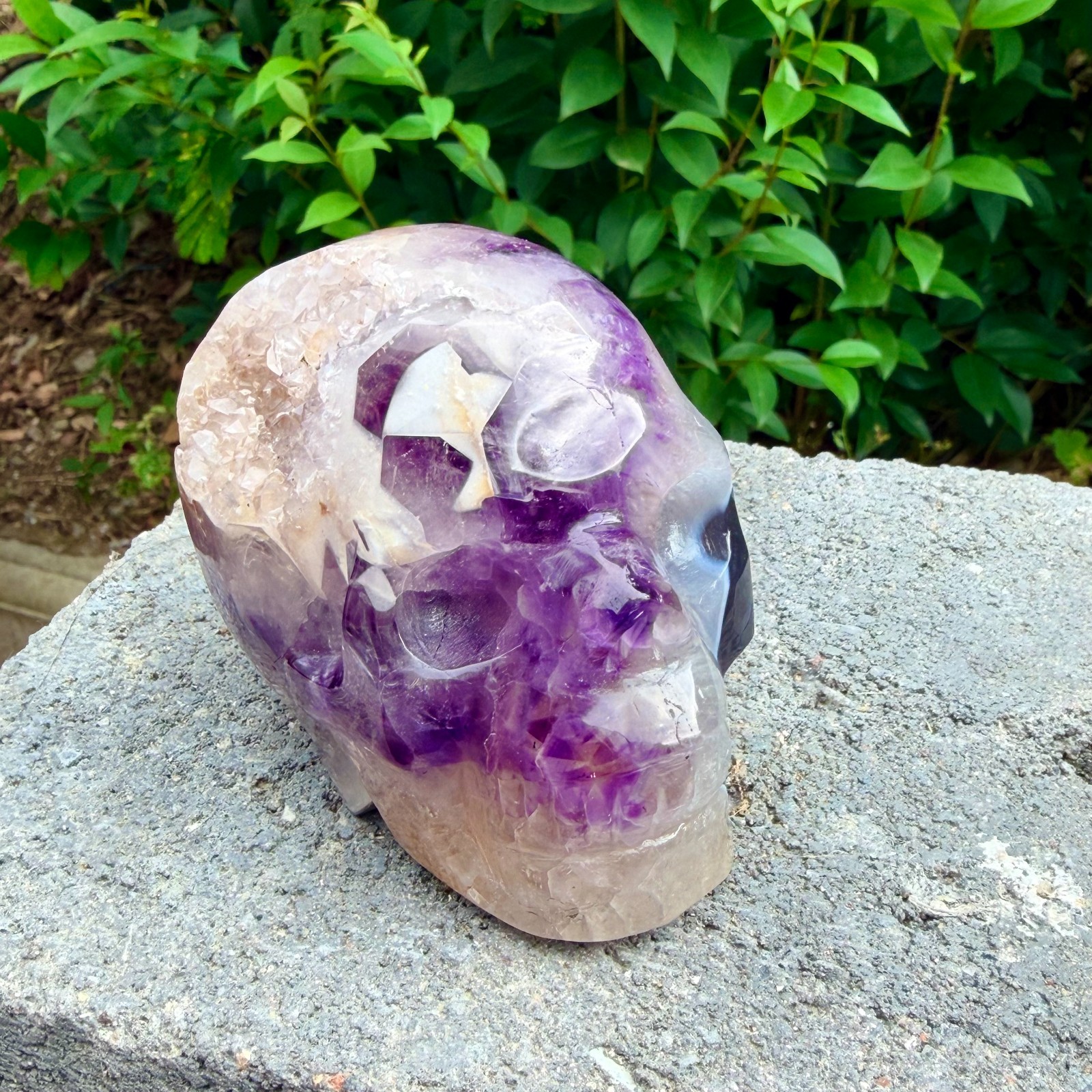 1.58lbAmethyst agate crystal cave skull, Rare hand carved skull specimen