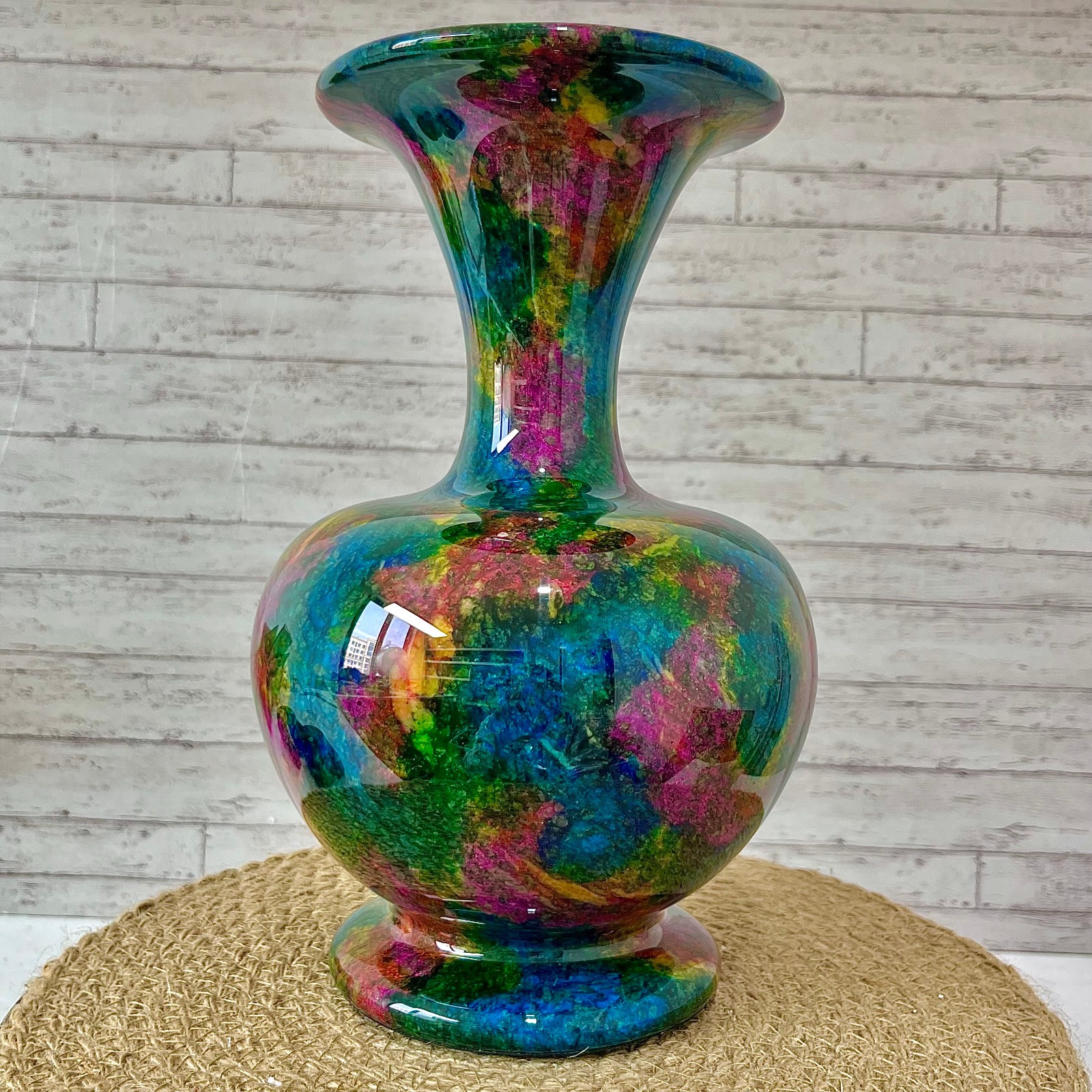 Natural Seven Color Jade Crystal Vase Serpentine Polished Art 5.7 lb