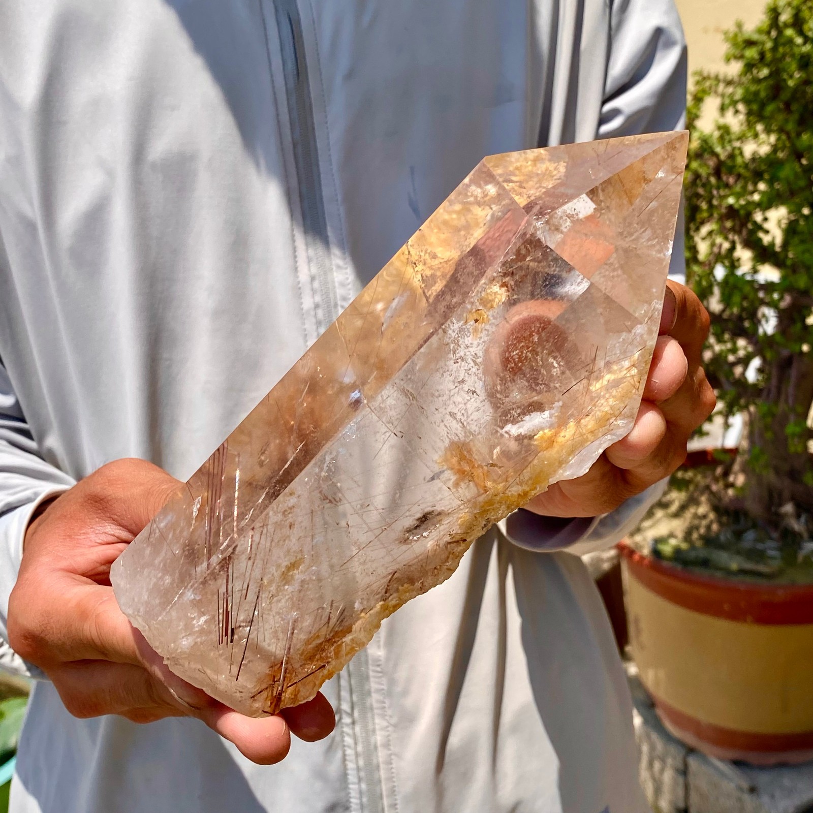 Natural Copper Rutilated Quartz Obelisk Tower Crystal Point Reiki Healing Home