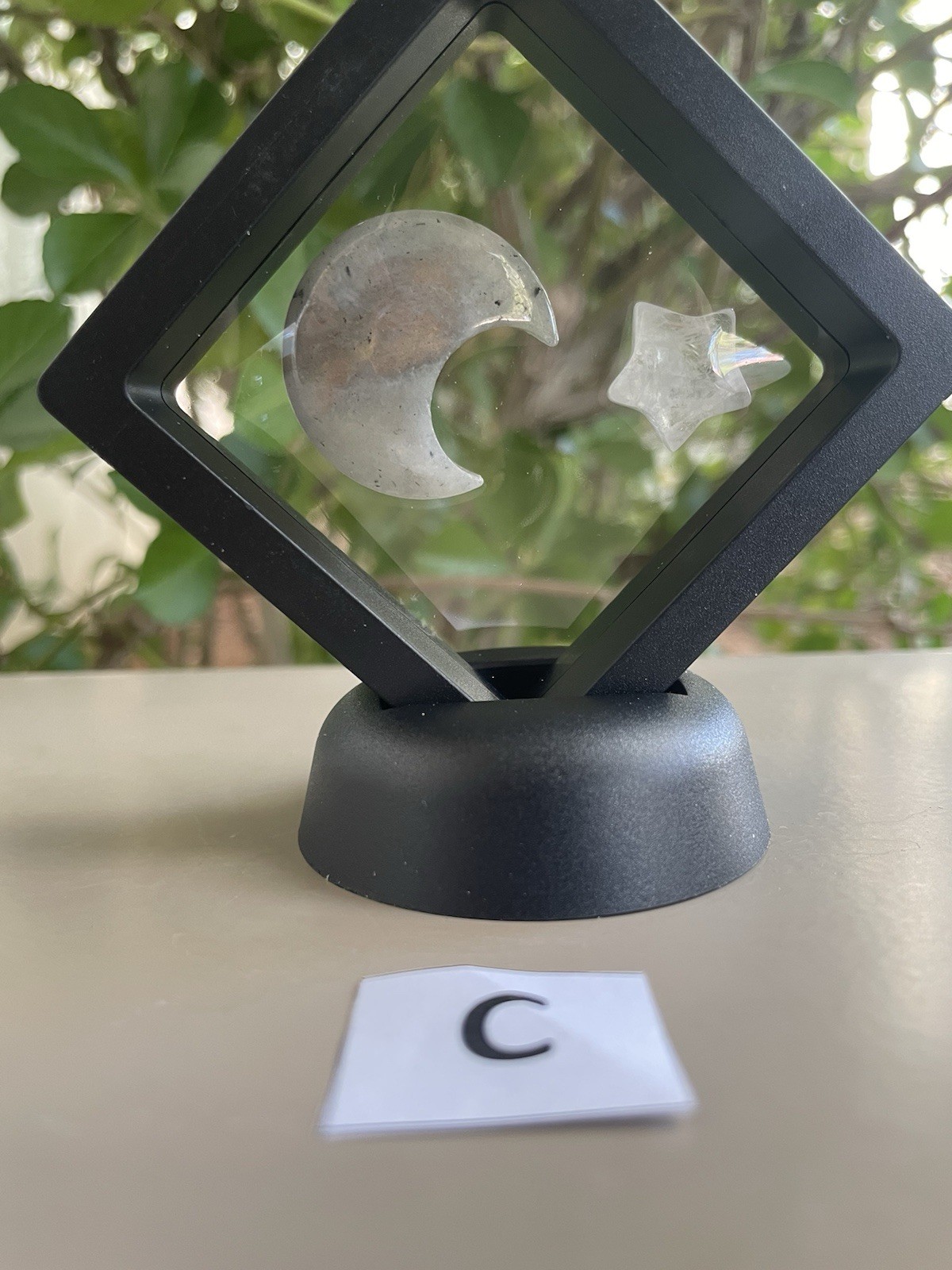 1″ x 1 1/4″ Labradorite Moon & 1/4″ Clear Quartz Star W/Display (QTY: 1)
