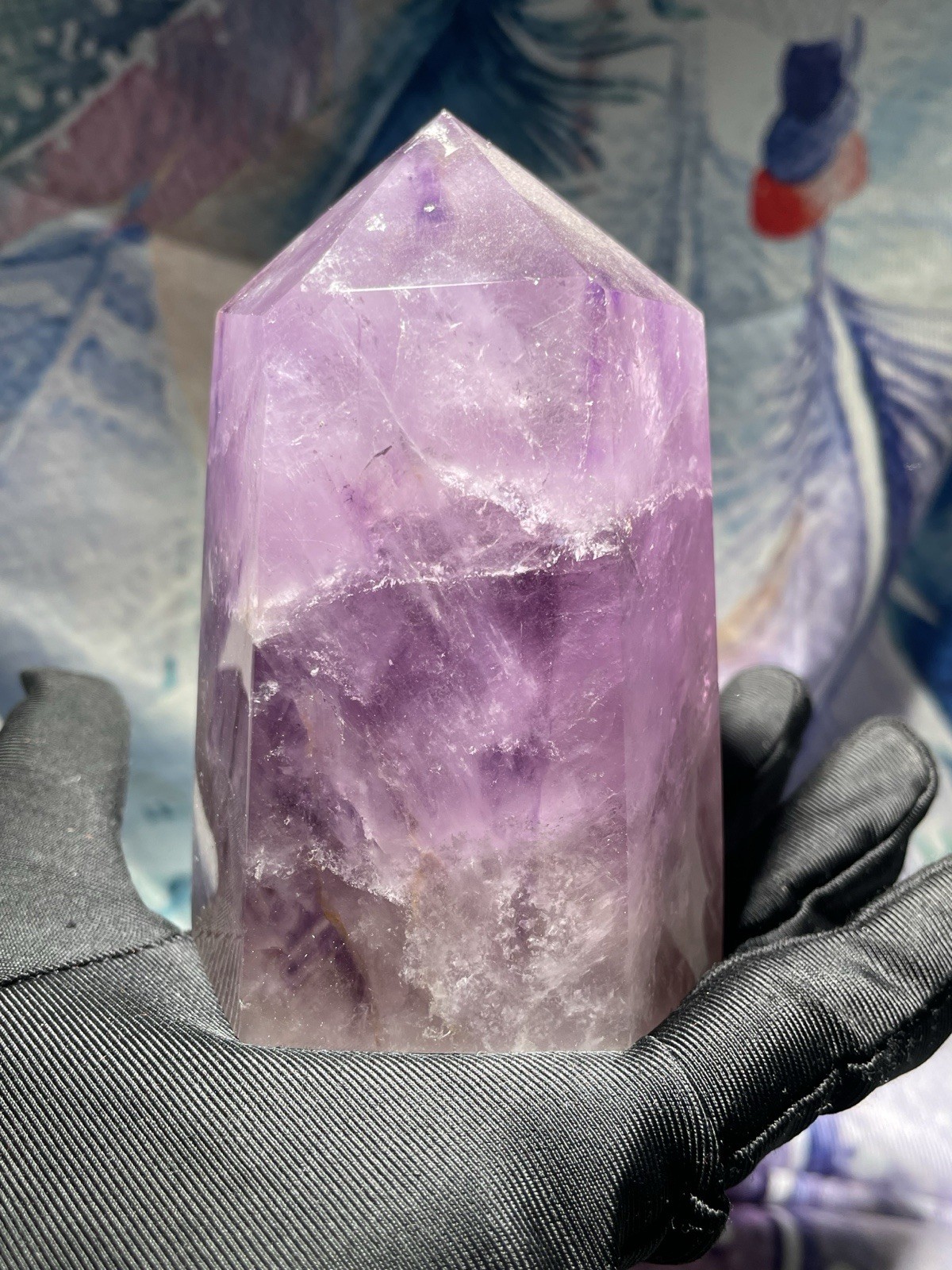 Natural Amethyst Crystal Tower Point Obelisk Polished Healing Quartz Home Decor