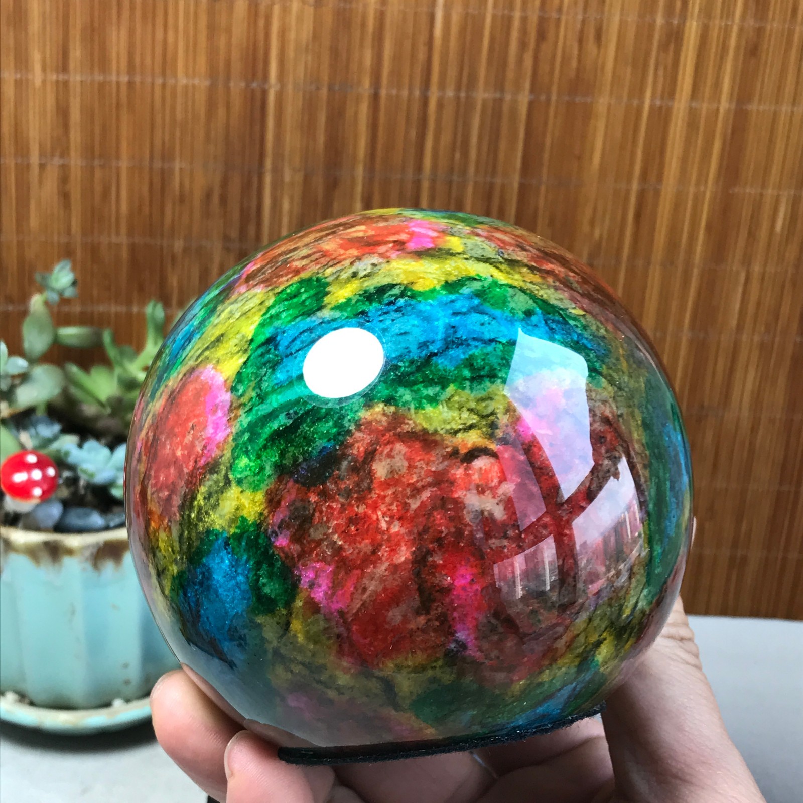 Natural “Seven Colors Jade” sphere Ball -Taiwan China 1.84kg Base Random A5803