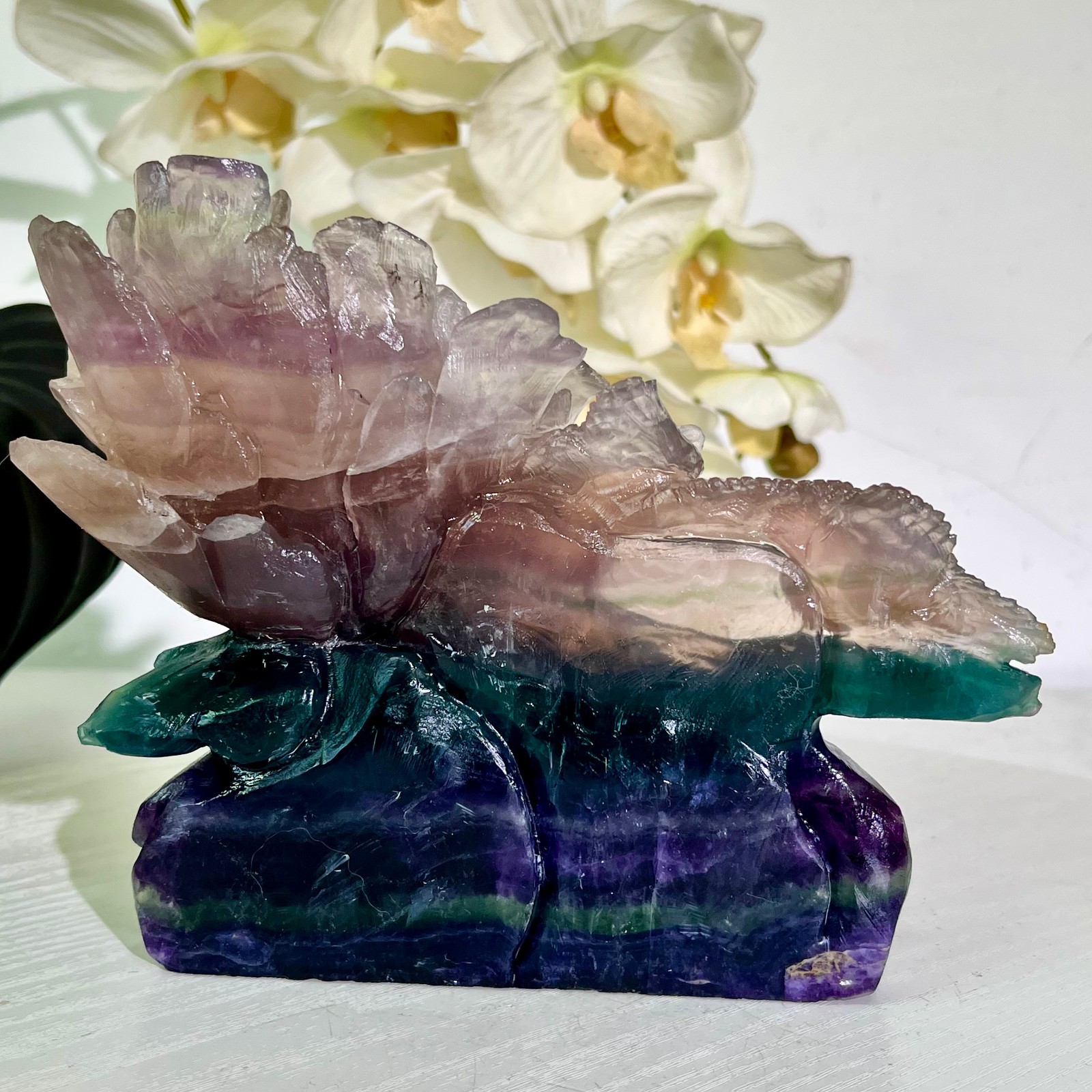 4.43LB Natural fluorite quartz products, hand carved and polished spiritual orn