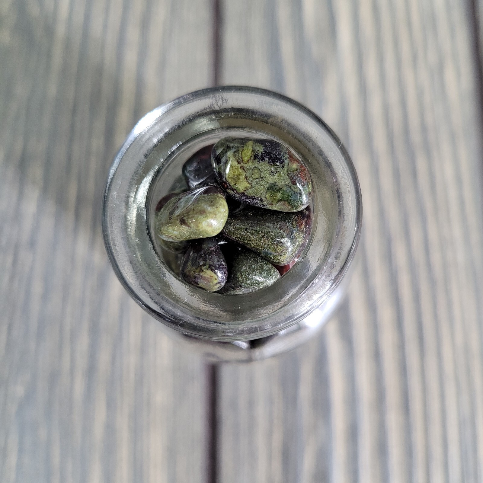 Dragon Blood Jasper 1/4lb Stone Tumbles in Vintage Apothecary Glass Jar Wagner